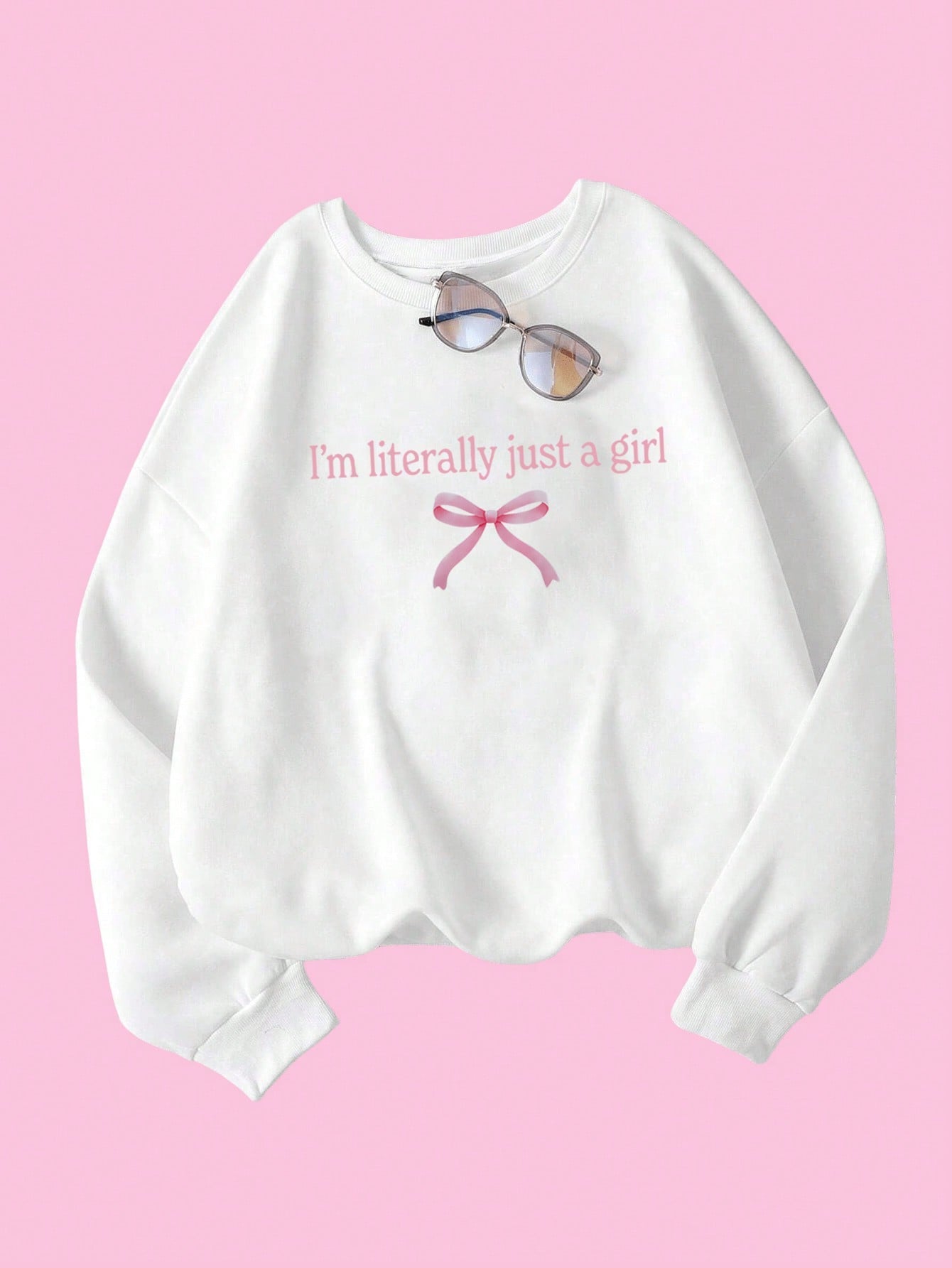 Women's Slogan Print Round Neck Long Sleeve Fleece Loose Casual Sweatshirt