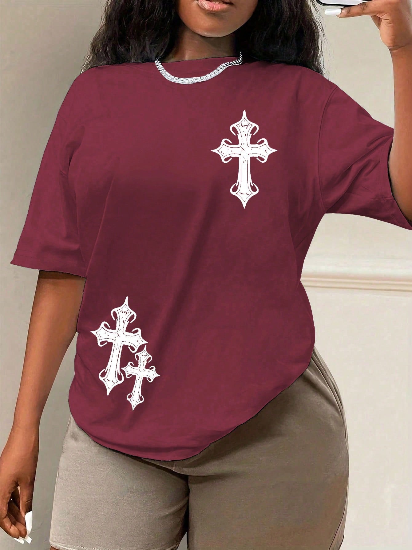 Women's Cross Printed Short Sleeve T-Shirt