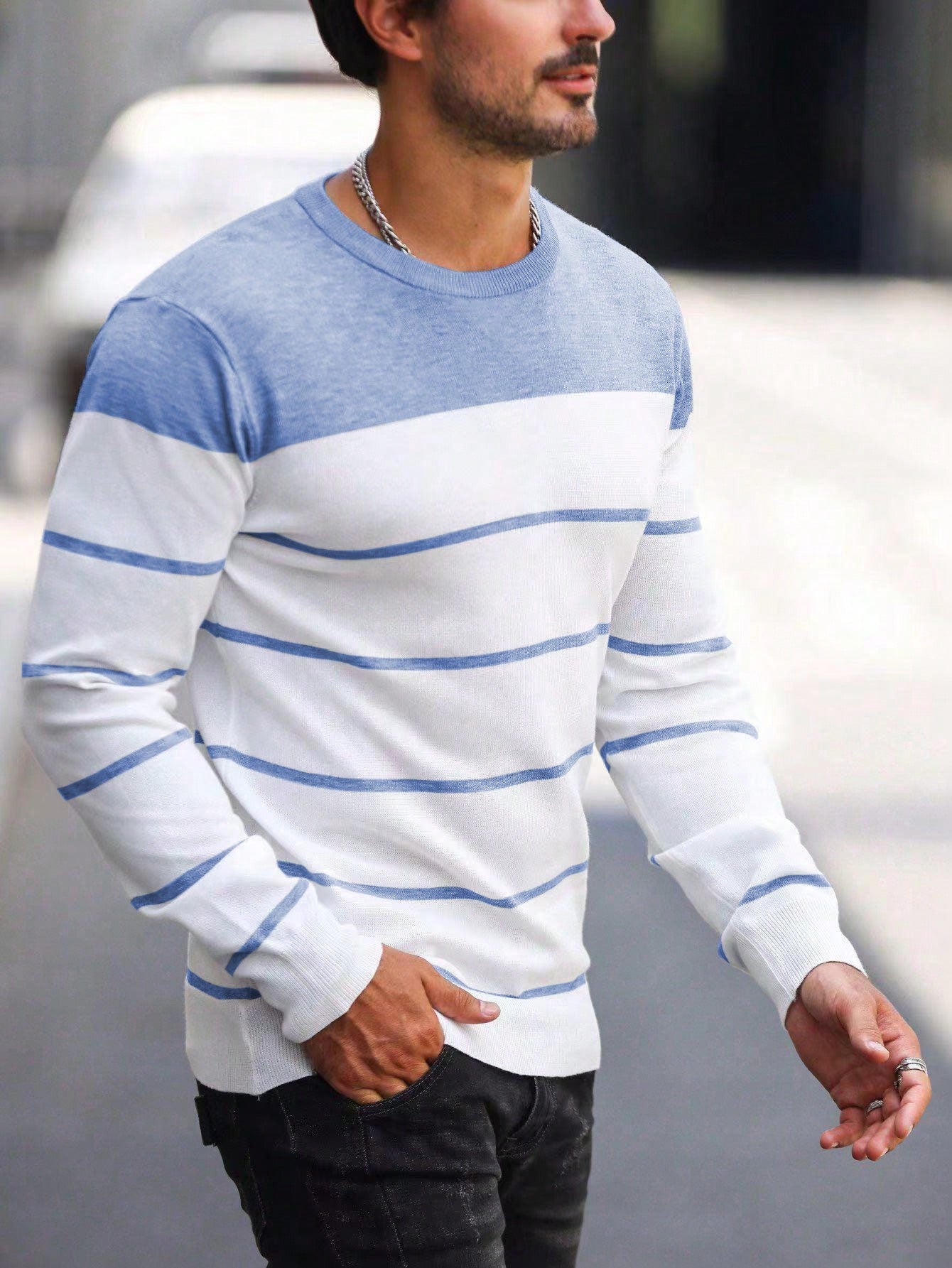 Men's Slim Fit Color Block Striped Sweater