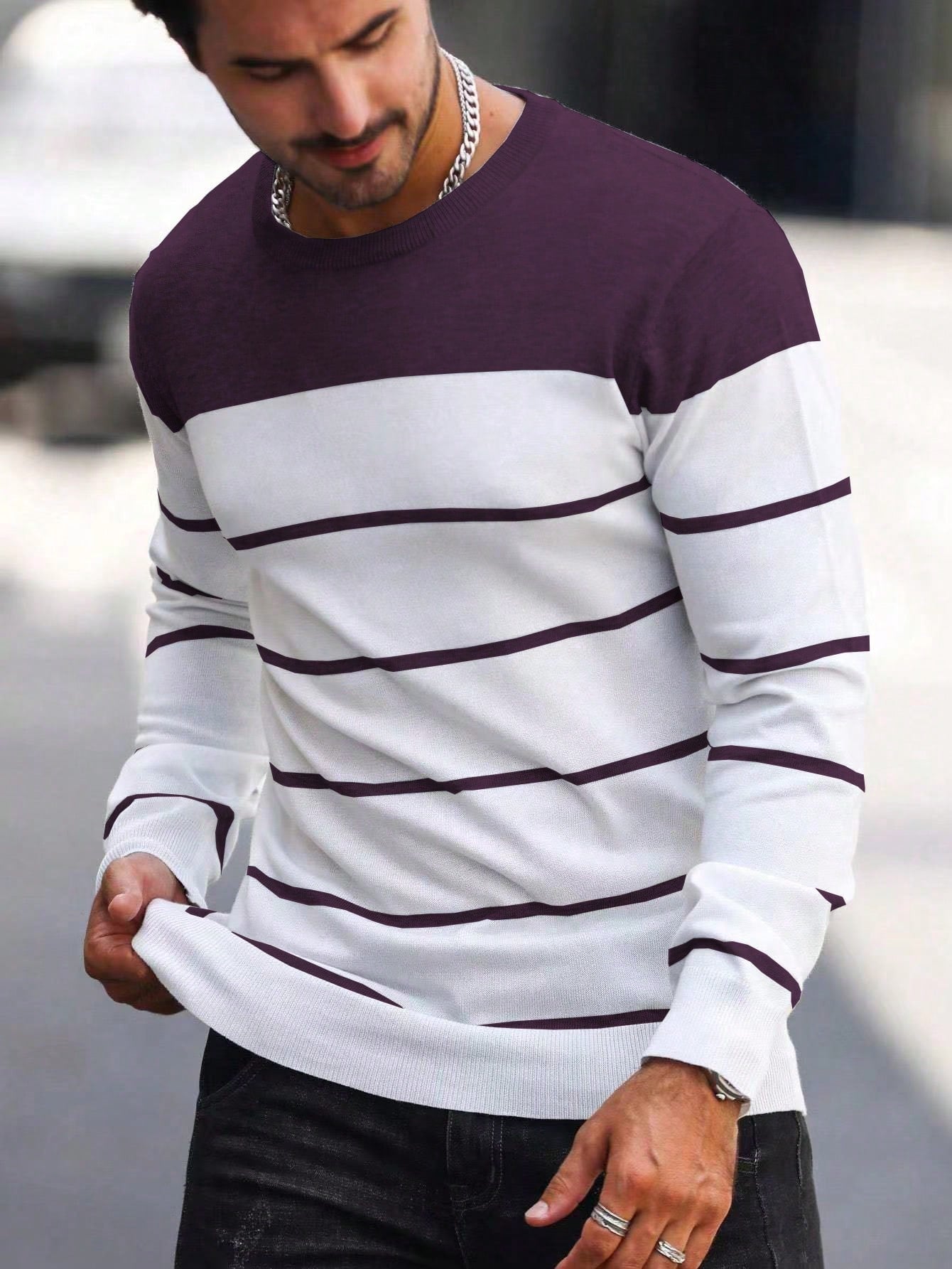 Men's Striped Long Sleeve Sweater