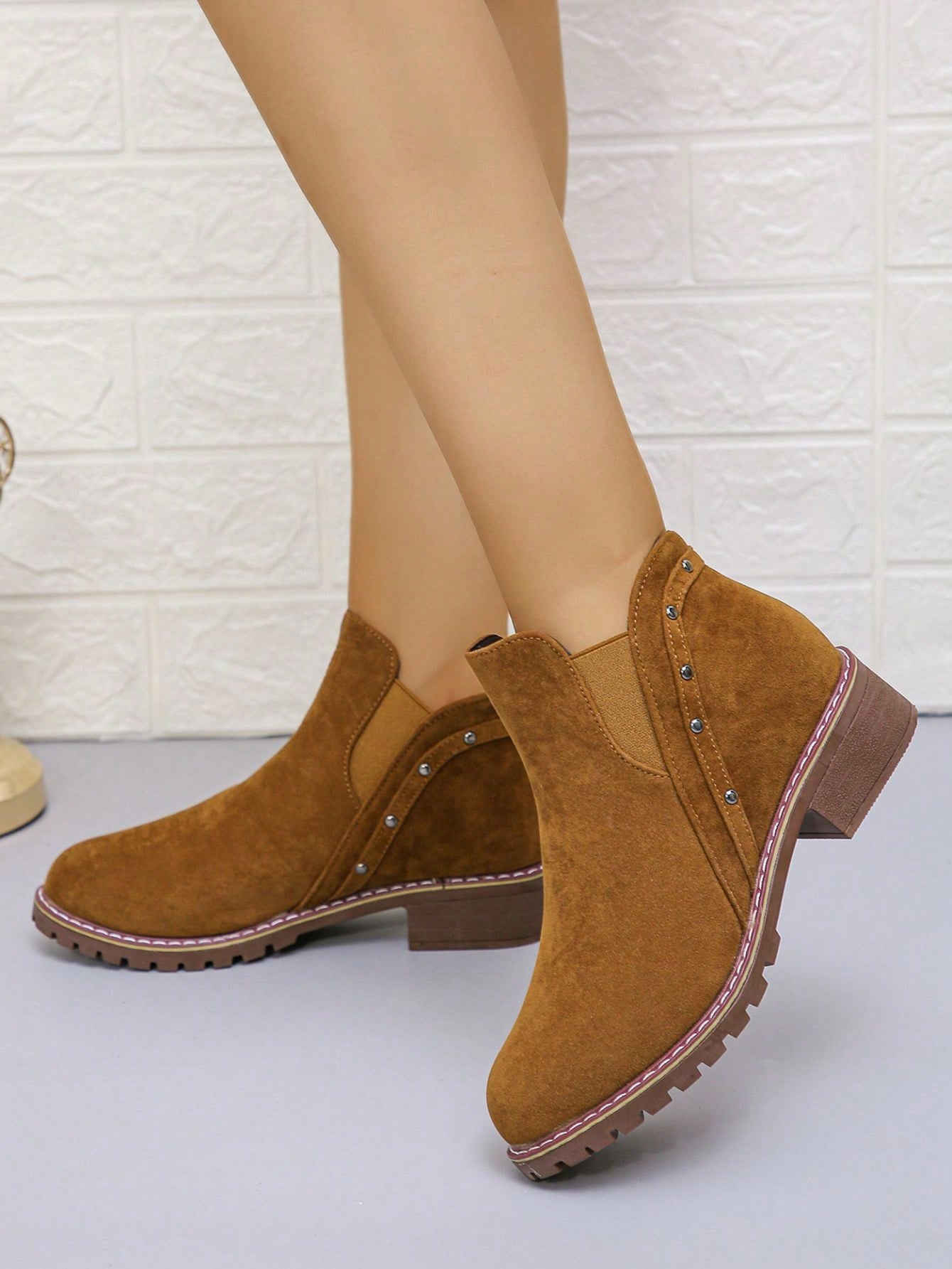 Women's Square Heel Low Heel Shoes Side Zipper Decor Vintage Slip-On Ankle Boots Casual Versatile Outdoor Flat Shoes Round Toe Low Heel Ankle Boots Fashionable Versatile Short Boots
