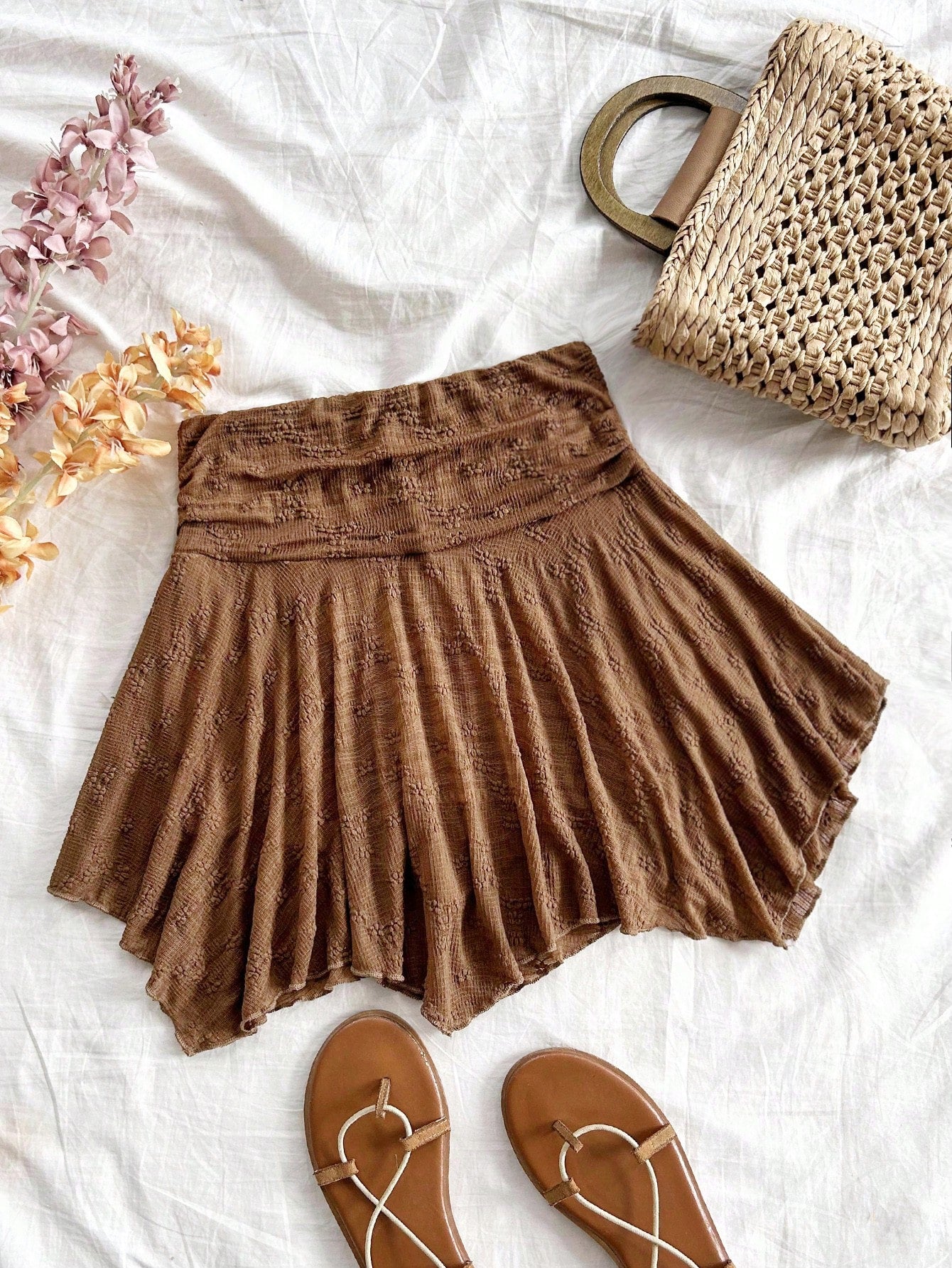 Women's Vacation Irregular Hem Knitted Skirt, White, Elastic Waist Skirt, Summer Skirt, Graduation Outfit, Wedding Season Skirt