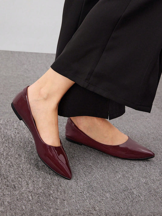 Woman Shoes Point Toe Minimalist Elegant Burgundy Pointed Toe Flat For Summer Vacation Shoes Summer Sale Elegant Business Casual Business Chic Halloween