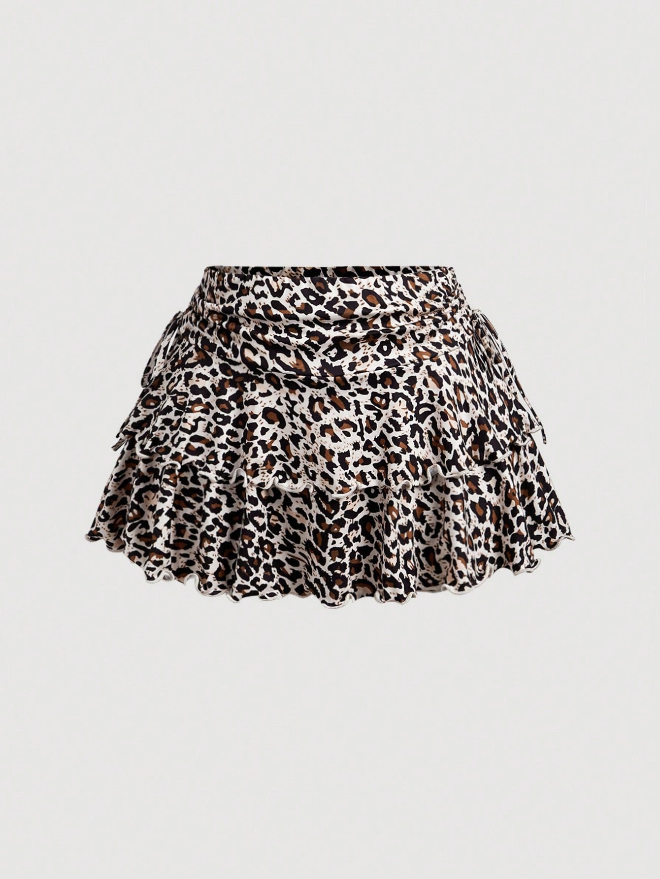 Drawstring And Fold Detail Solid Color Cake Skirt