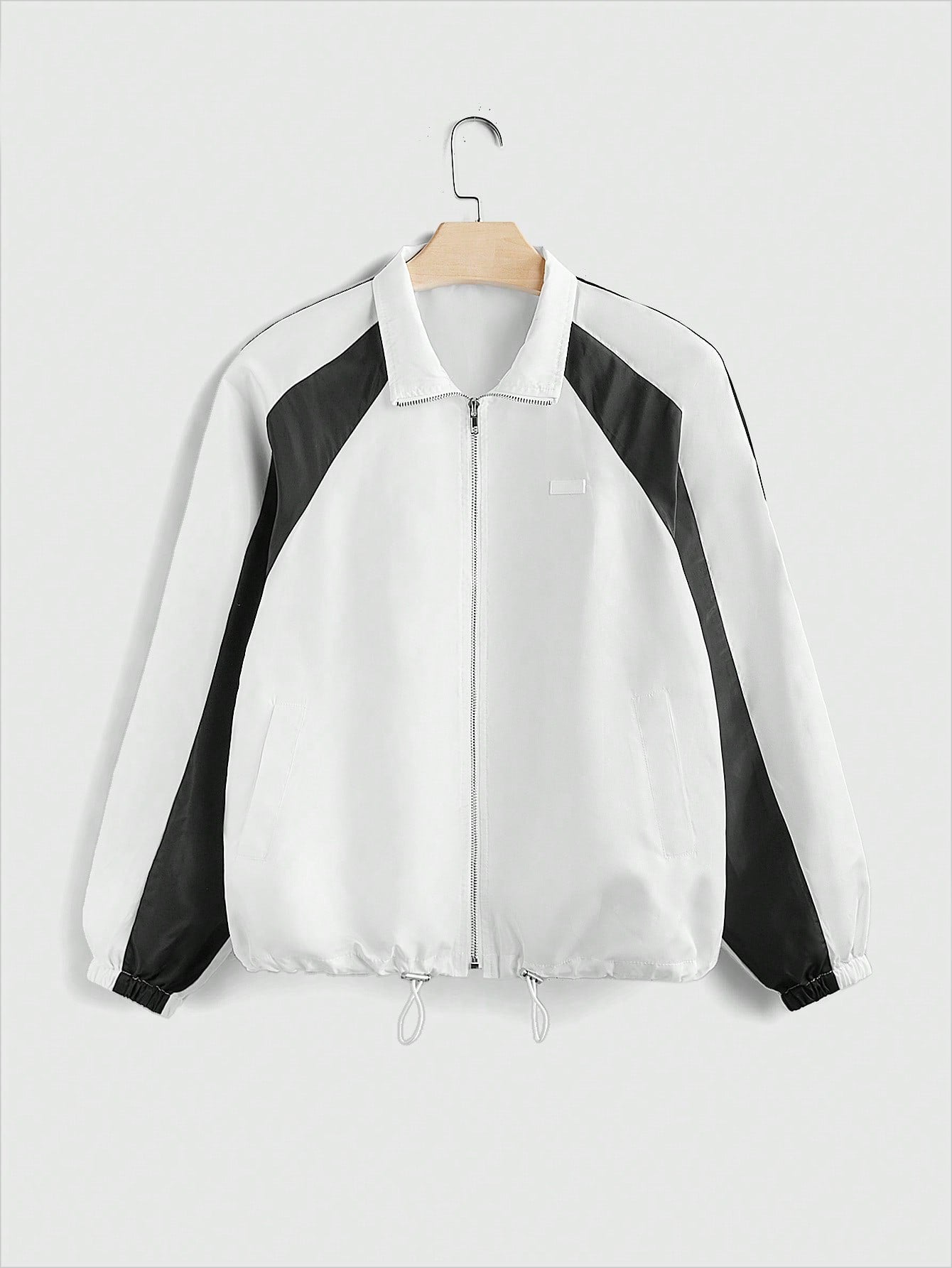 Spring Colorblock Raglan Sleeve Drawstring Hem Zip Up Windbreaker Jacket