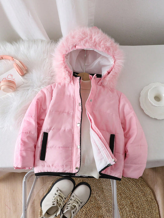 Casual Solid Color Padded Coat For Little Young Girl