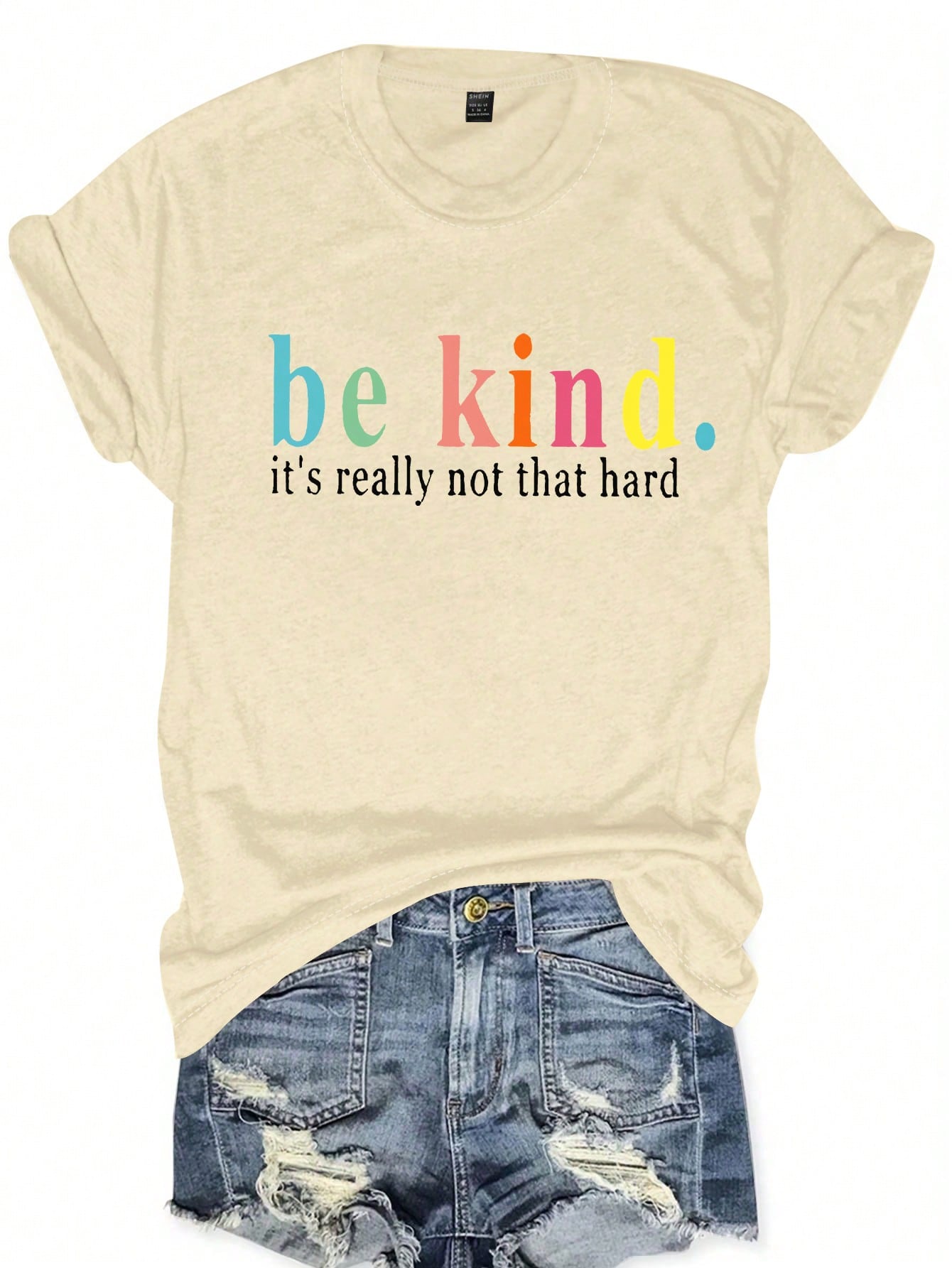 Plus Size Women's Round Neck Short Sleeve T-Shirt With Slogan Print, Be Kind It's Really Not That Hard