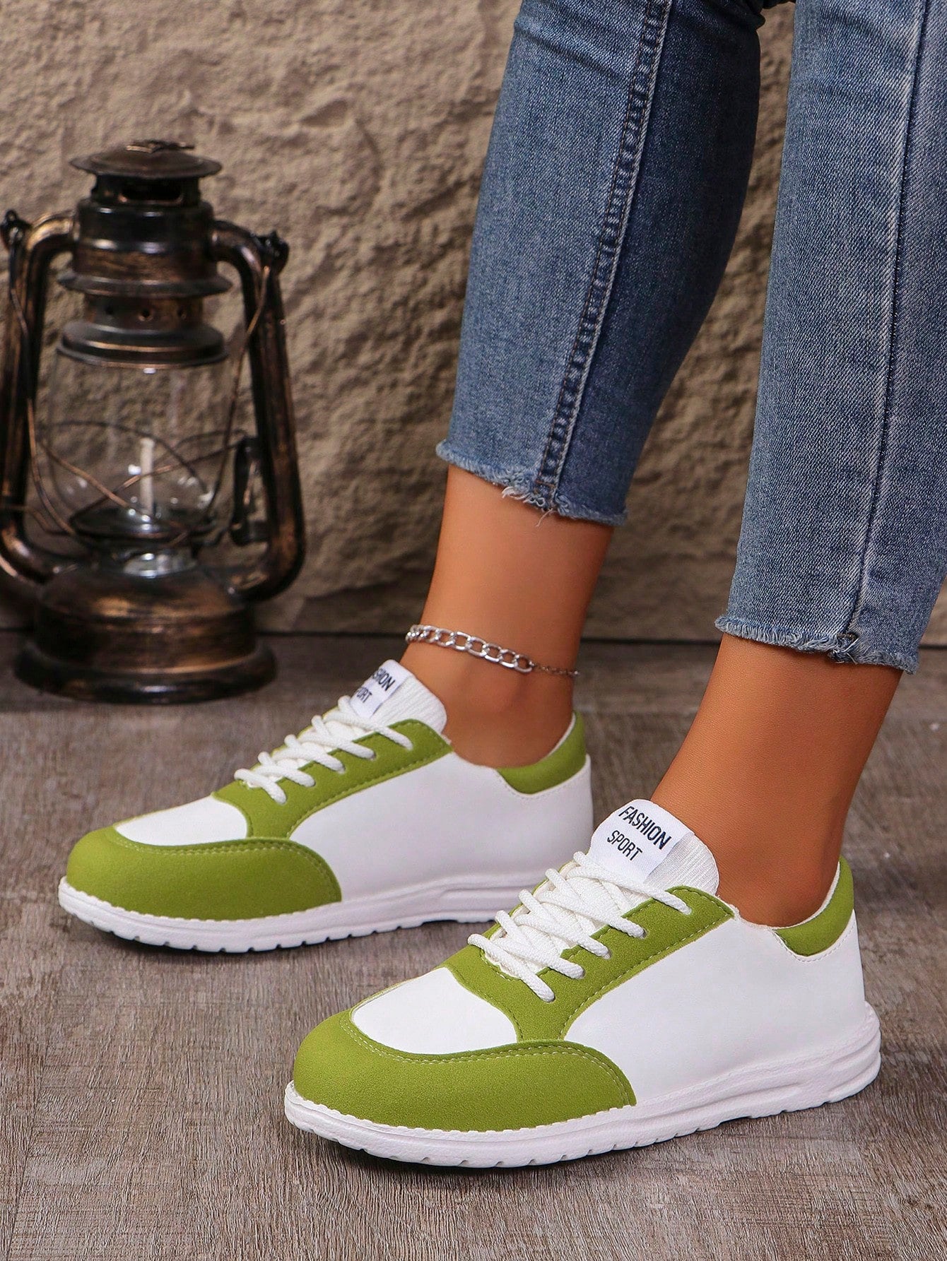 Ladies Color Block Lace-Up Casual Simple Flatform Loafers,All-Season Comfortable Slip-On Athletic Flat Sneakers For Women