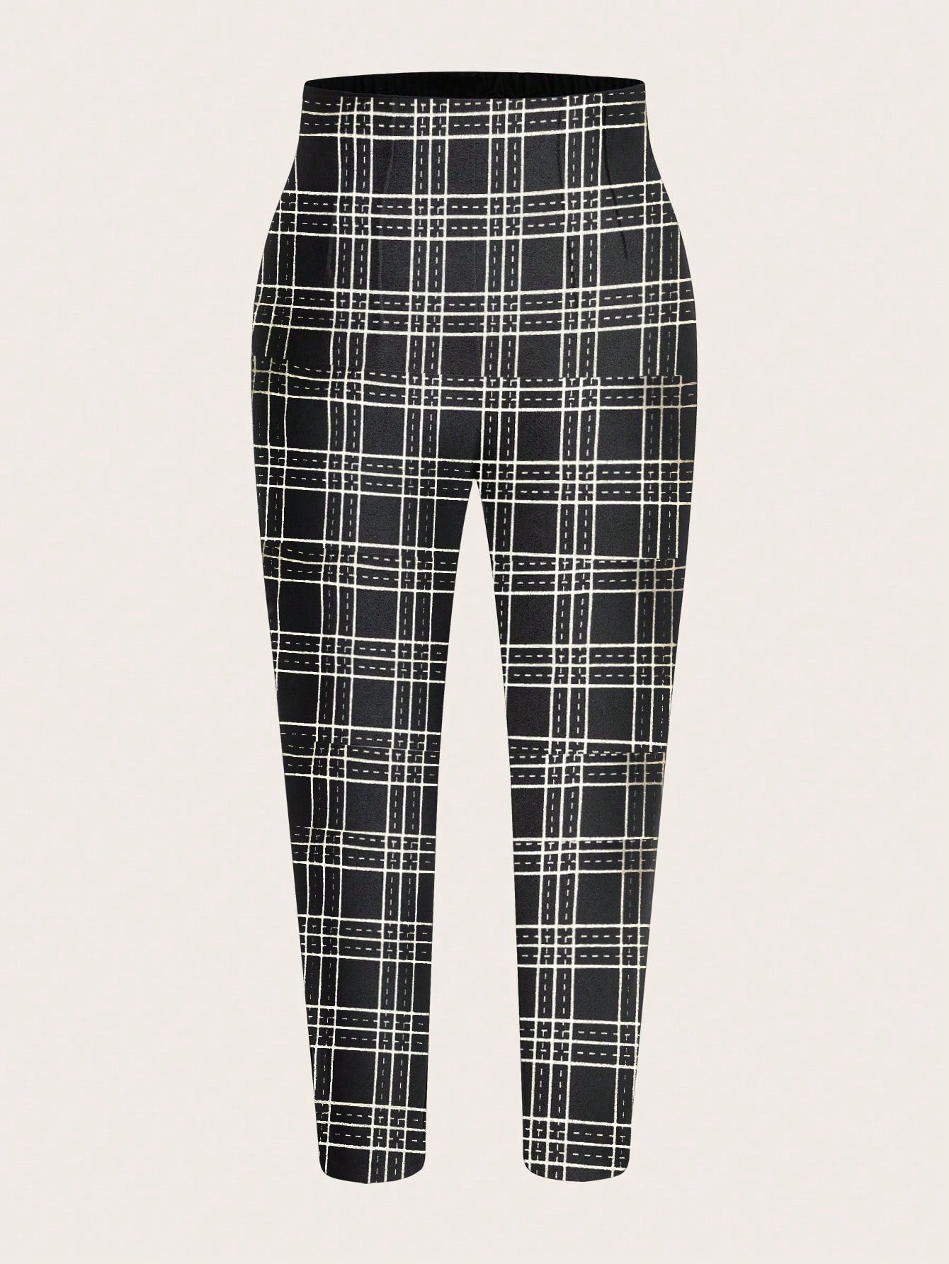 Plus Size Casual Plaid Tapered Pants For Autumn & Winter