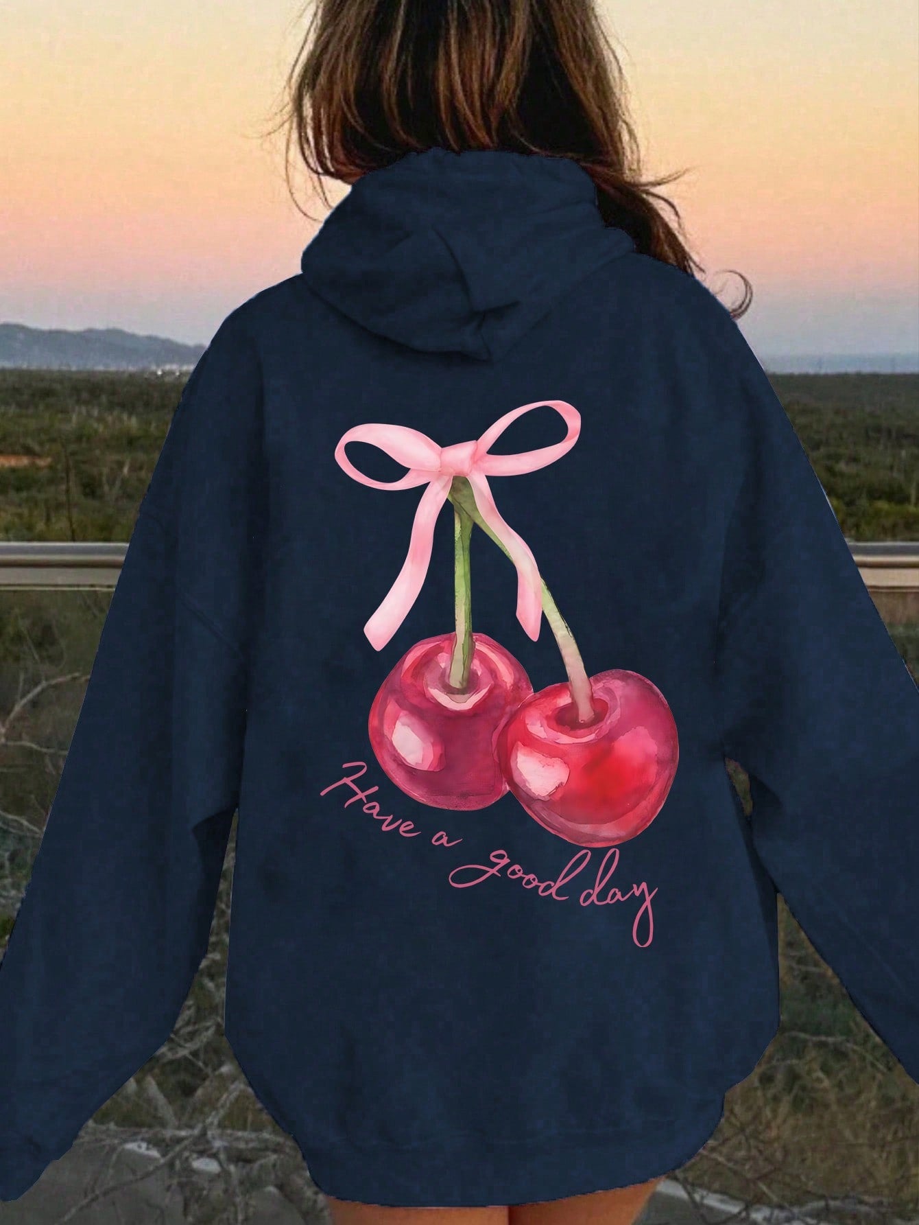 Coquette Cherry Hoodie - Have A Nice Day, Hoodie With Text At Back, Coquette Bow Hoodie, Fashionable Ribbon Hoodie, Cute Coquette Pullover Hoodie