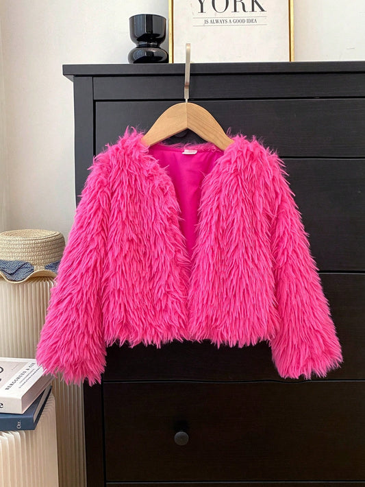 Girls  And Elegant Three-Dimensional Plush Short Coat