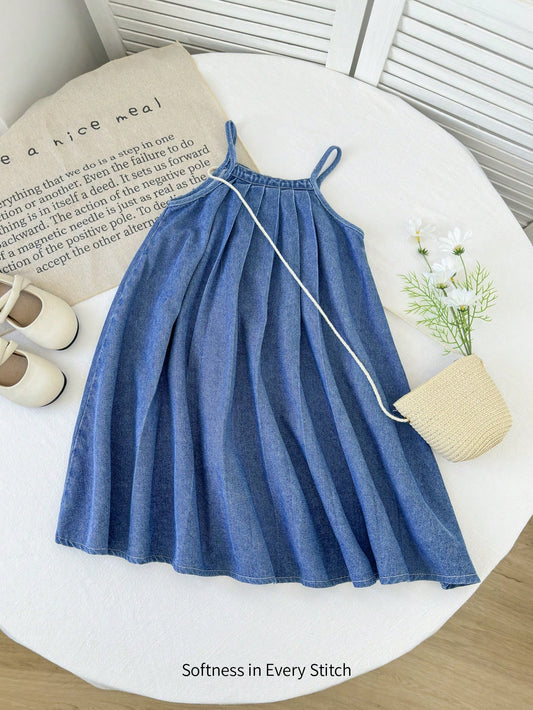 Cozy Cub Young Girls Fall Clothes Trending Pleated Denim Long Dress,Young Girl Back To School Clothes Outfits