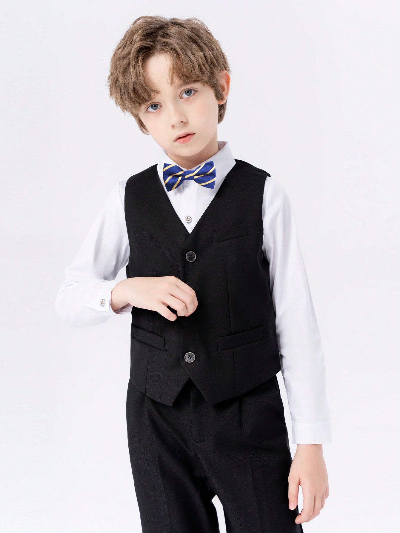 Young Boy 3pcs Spring Formal Suit Set With Vest, Pants, Bowtie