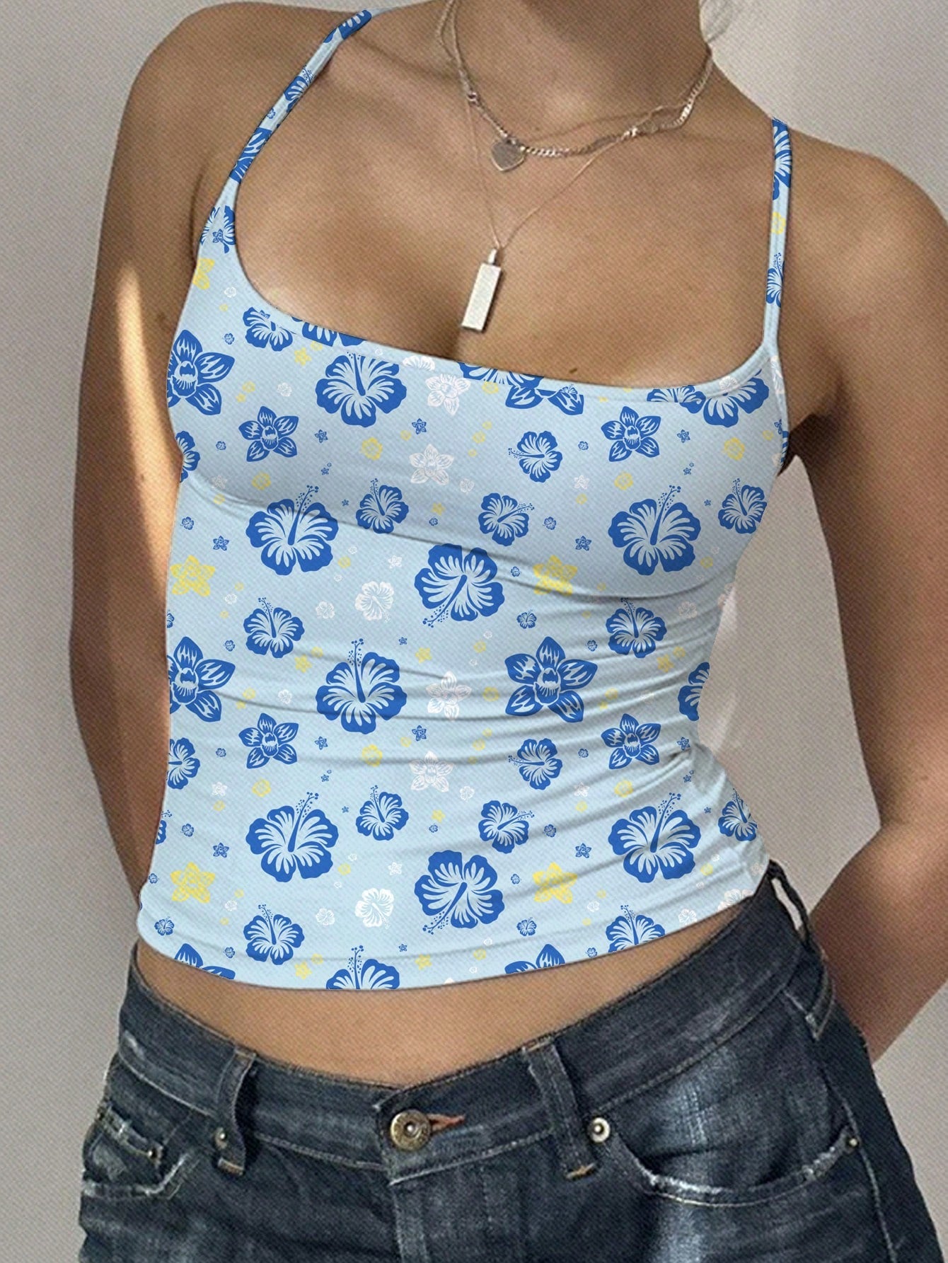 Full Print Ladies' Casual Sexy Strappy Tight Camisole Top, Suitable For Summer