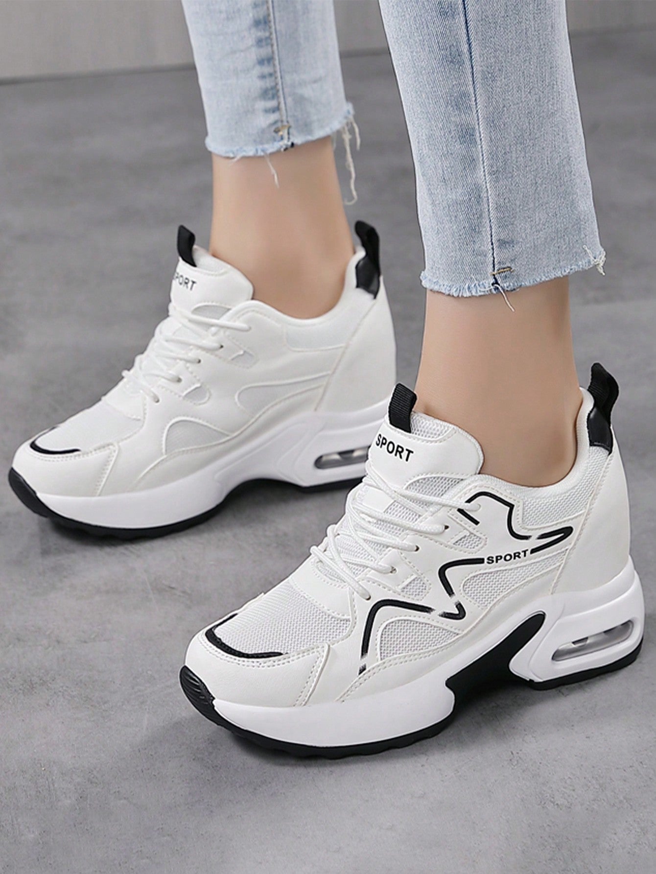 Women Casual Breathable Shock-Absorbing Walking Shoes Fashionable Wedge Heel Thick-Soled Sports Shoes