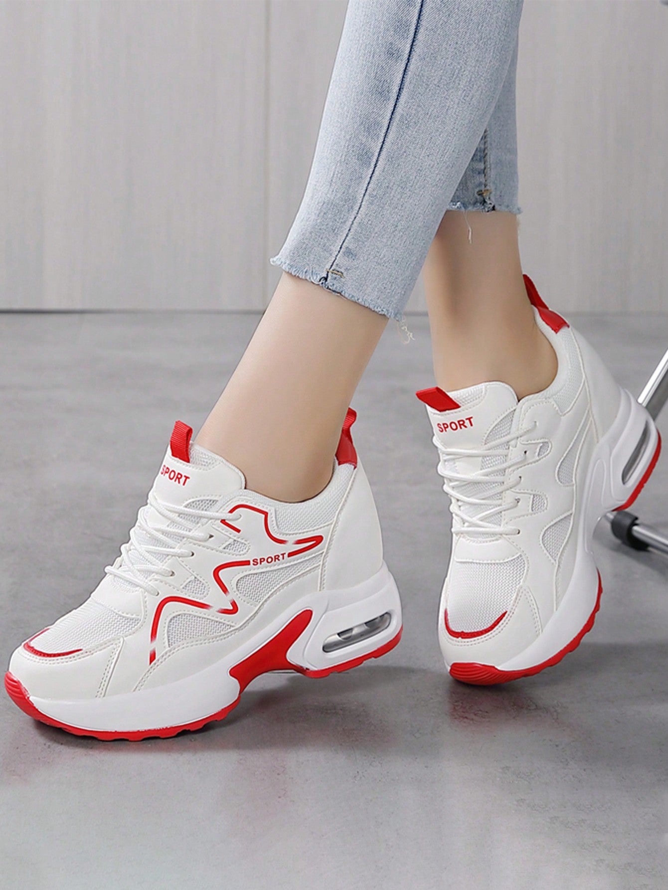 Women Casual Breathable Shock-Absorbing Walking Shoes Fashionable Wedge Heel Thick-Soled Sports Shoes