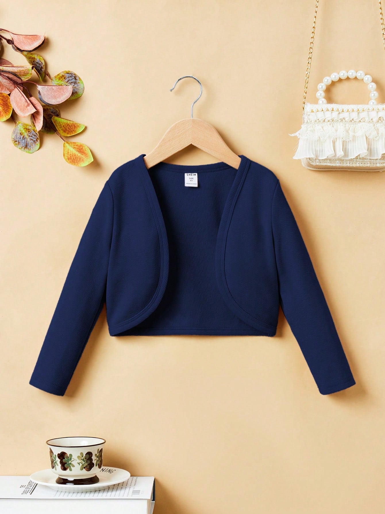 Young Girl Knitted Solid Color Long Sleeve Cardigan Jacket