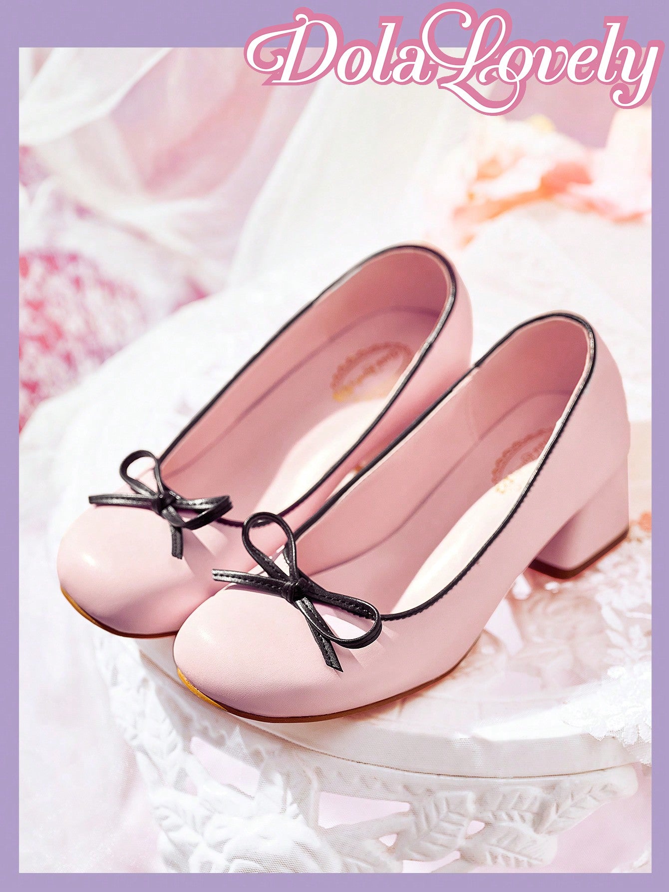 Dola Lovely Round-Toe Low-Cut Bowknot Thick-Heel Shoes For Women, High-Heeled Fashion Shoes Halloween