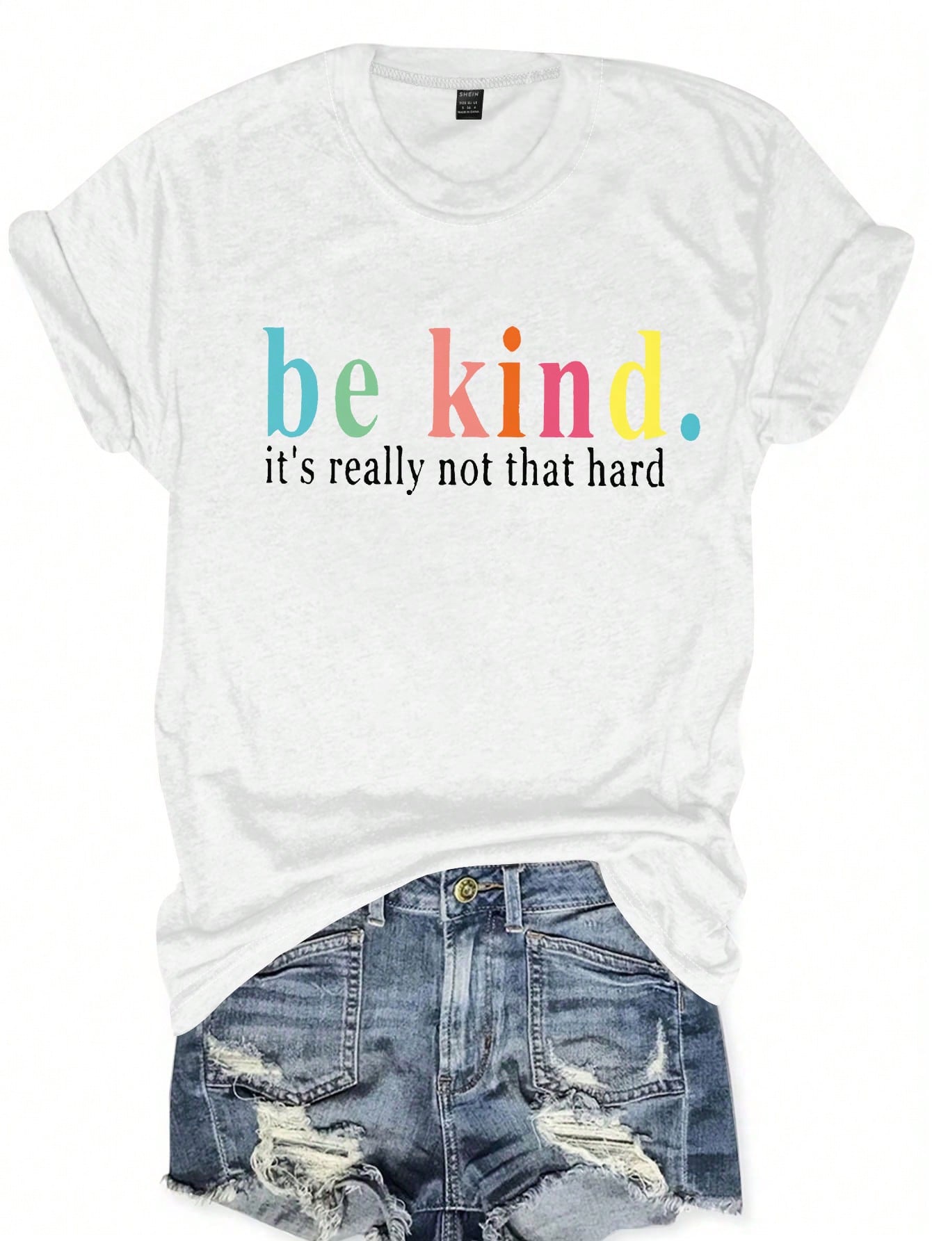 Plus Size Women's Round Neck Short Sleeve T-Shirt With Slogan Print, Be Kind It's Really Not That Hard