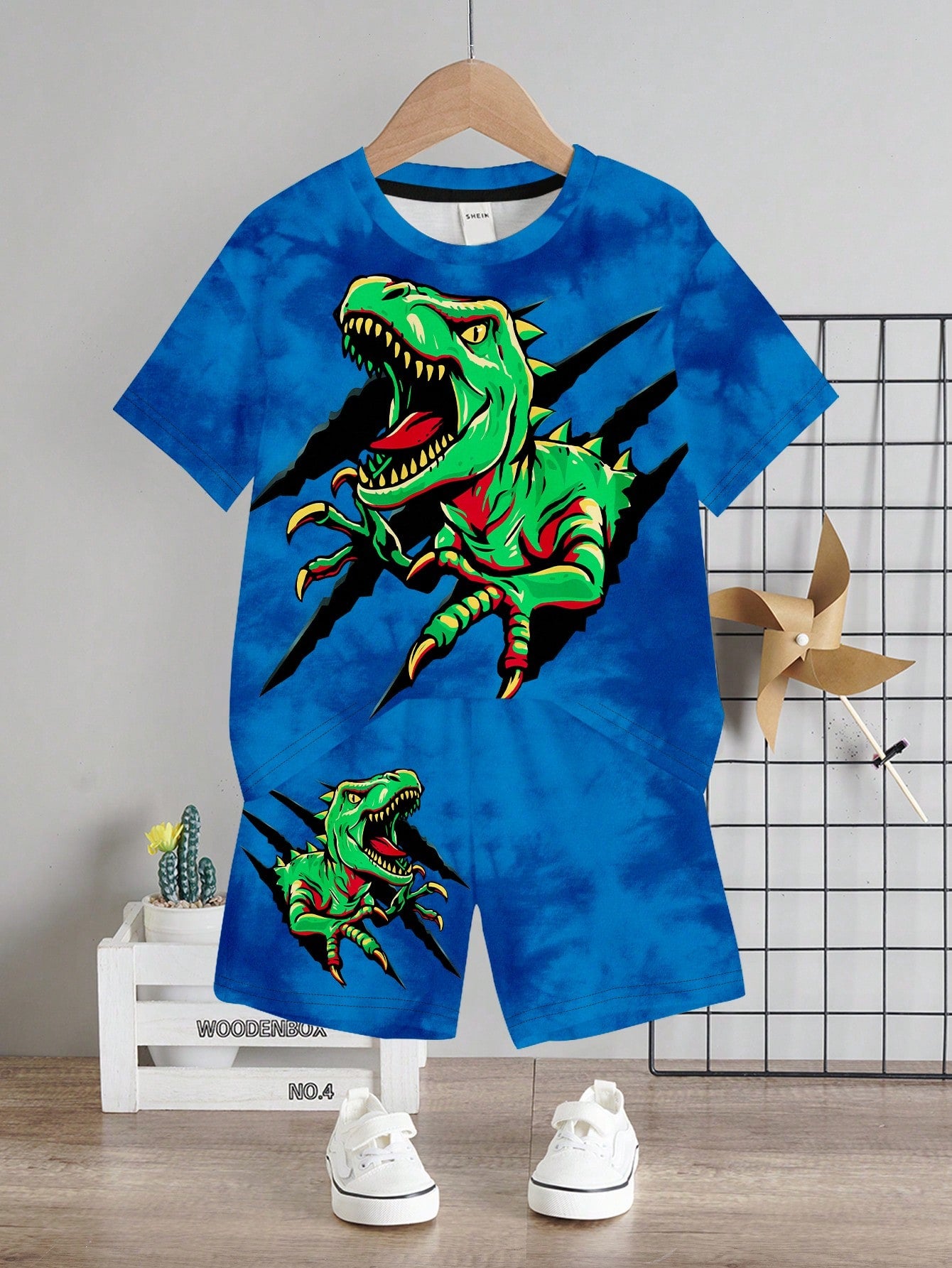 Young Boy Casual Cartoon Animal Puppy Pattern Round Neck Short Sleeve T-Shirt And Shorts Set, Suitable For Summer