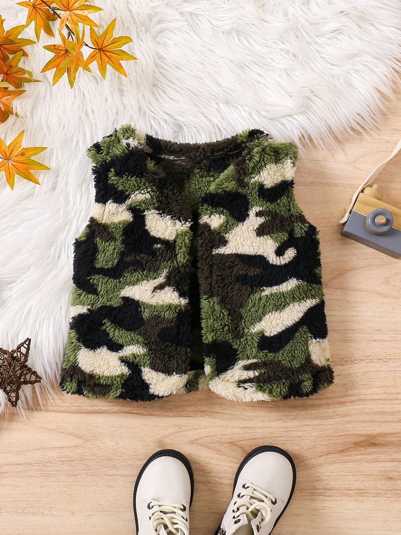 Young Girl Casual Plush Short Leopard Print Vest Jacket, Autumn And Winter Keep Warm