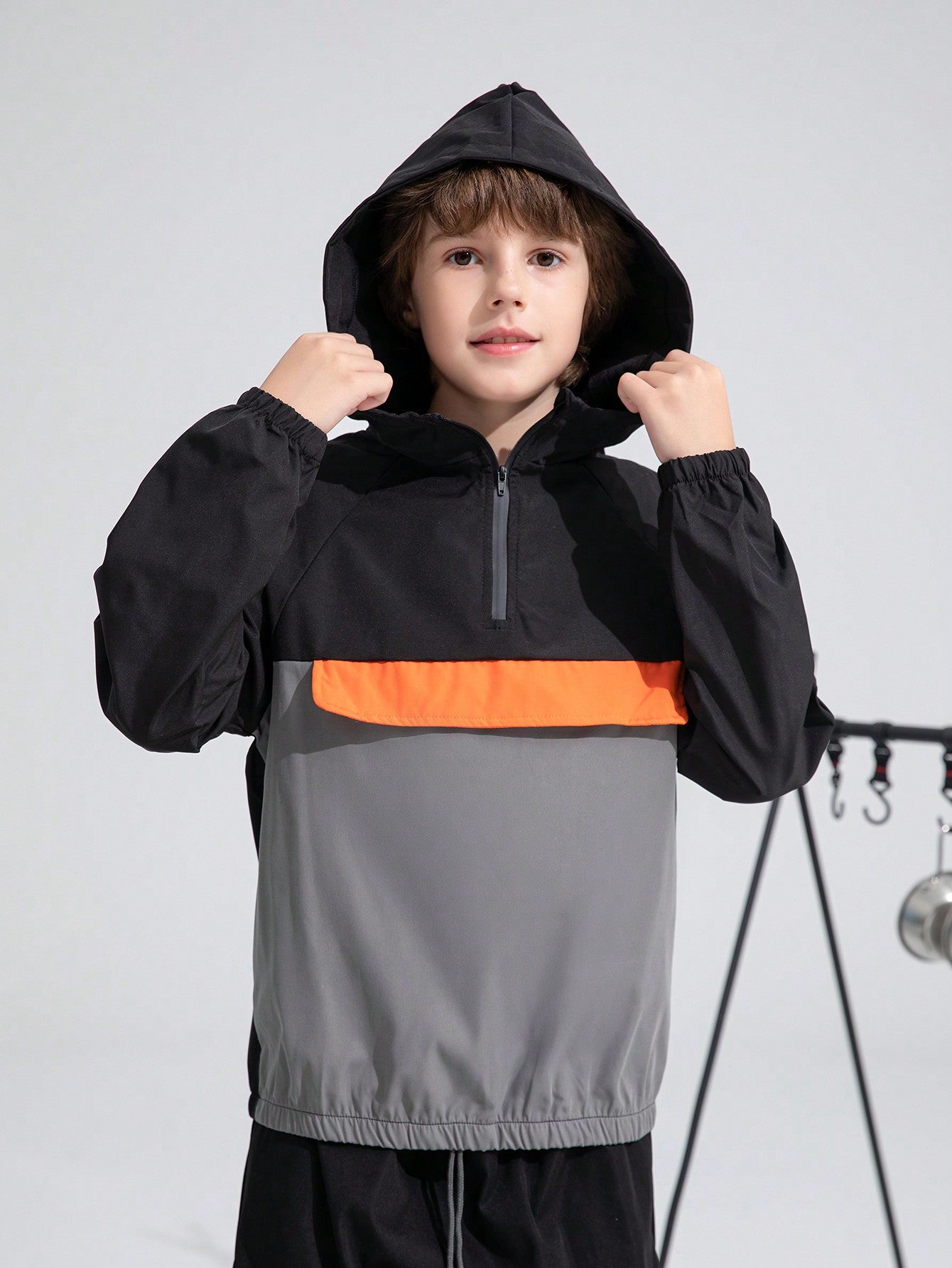 Kids Tween Boy Casual Color Blocking Half-Zip Hooded Thin Sweater Knit Jacket With Raglan Sleeve Sleeves