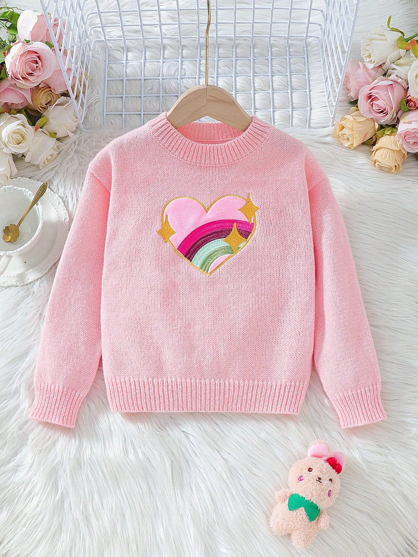 Young Girls Crew Neck Sweaters, Cute  & Elegant, Warm Knit Pullover For Fall & Winter