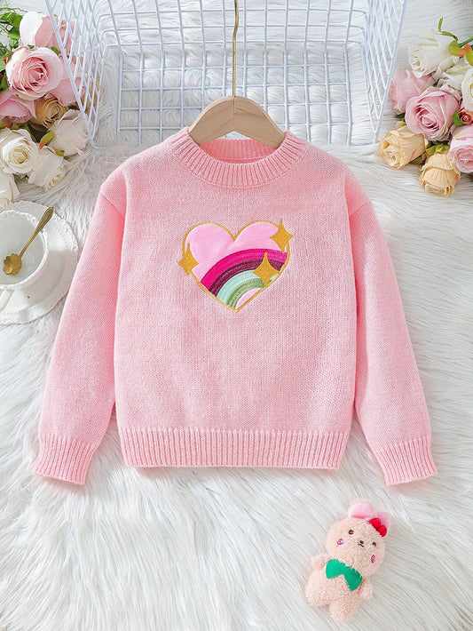 Young Girls Crew Neck Sweaters, Cute  & Elegant, Warm Knit Pullover For Fall & Winter