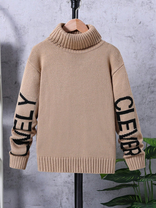 Turtleneck Korean Style Loose Knit Sweater For Toddler Boys