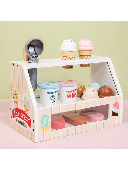 Wooden Ice Cream Toy, Children Pretend Play Ice Cream Stand, Realistic Wooden Baby Toy