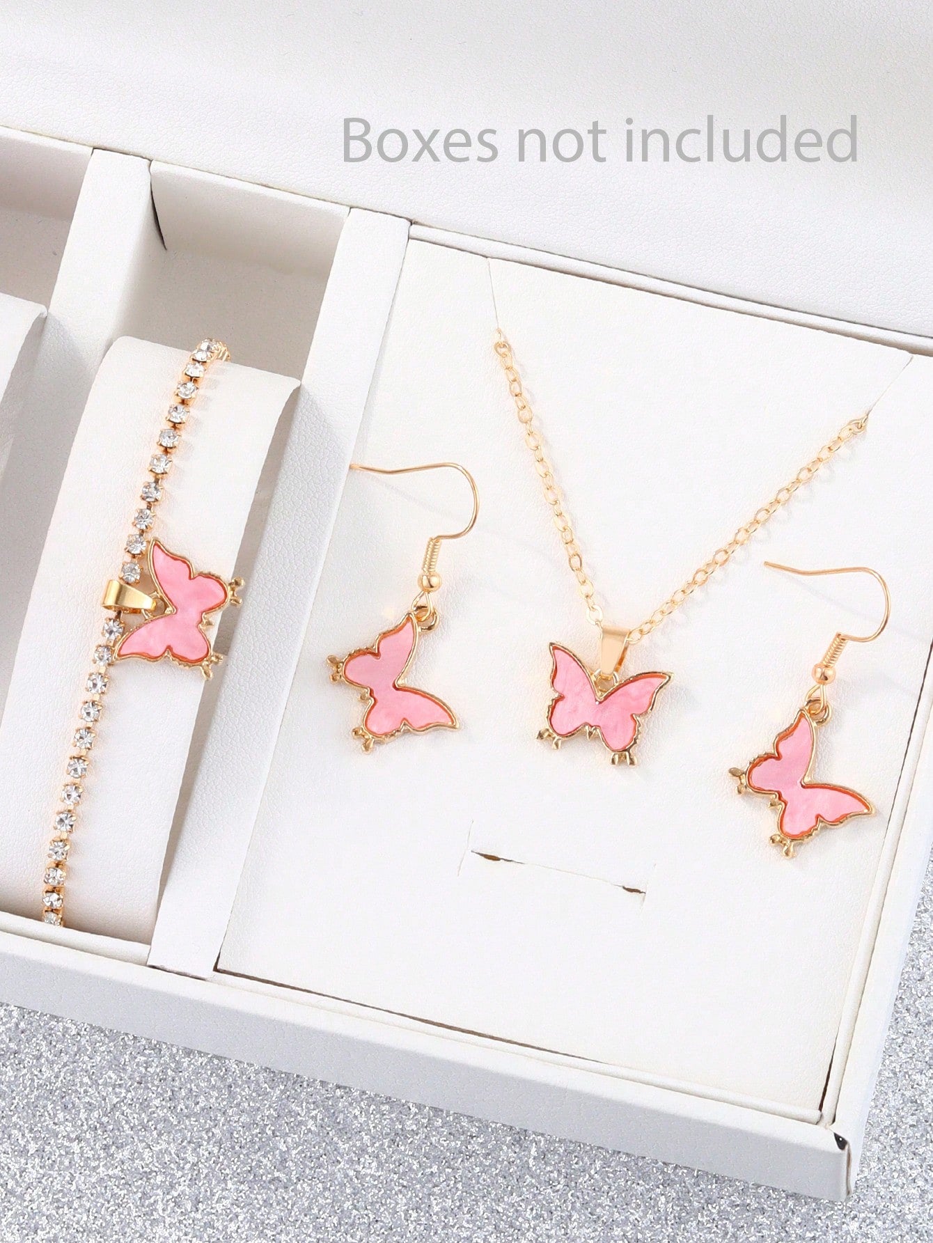 5pcs Children's Jewelry Set Including Zinc Alloy Bow-Shaped Pendant Necklace, Bracelet, Ring And Earrings