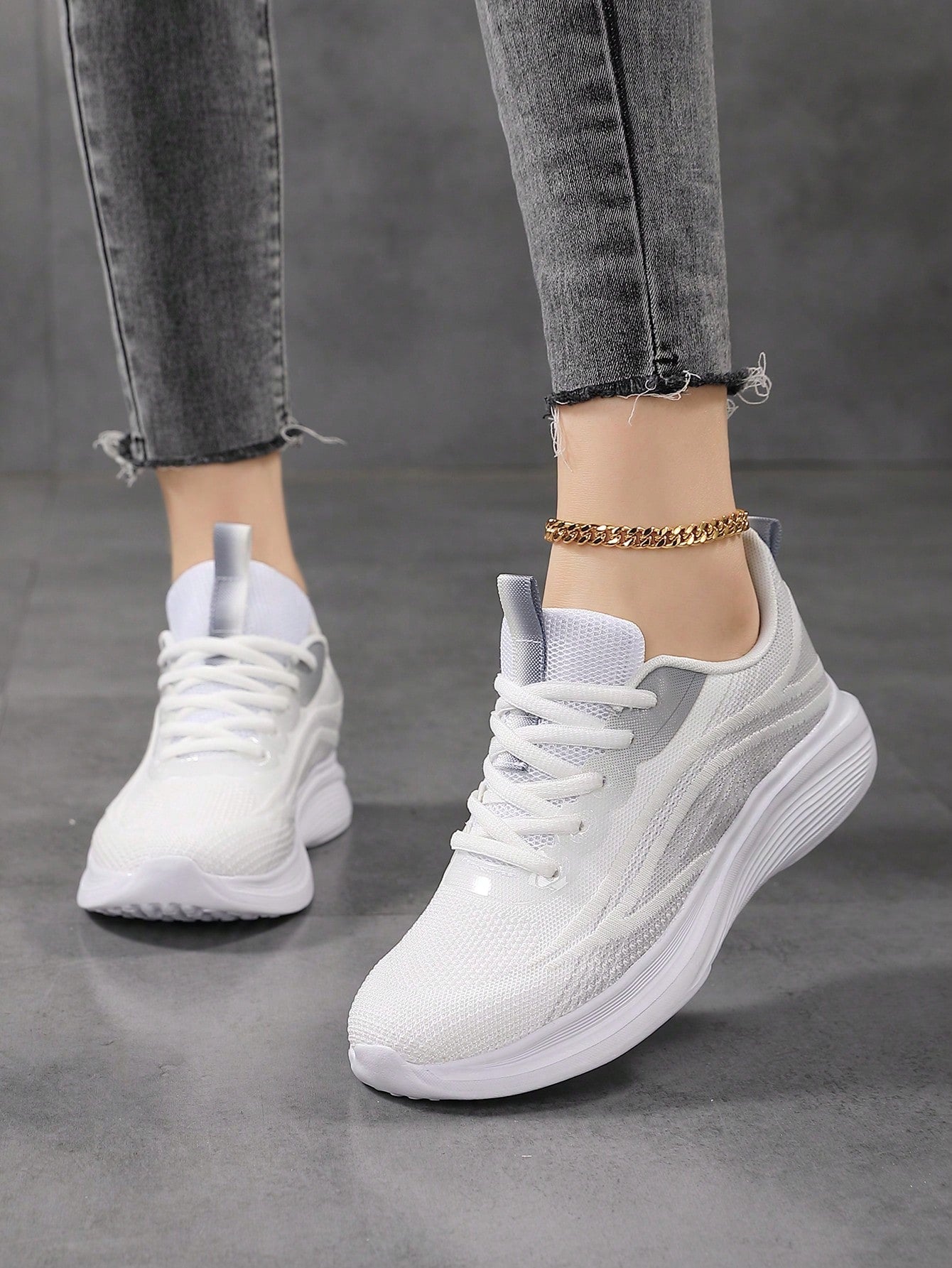 Women's Soft, Wear-Resistant, Comfortable, Round-Toe, Lace-Up Running Shoes, Suitable For Casual Wear, Summer Daily Light And Breathable Sports Shoes