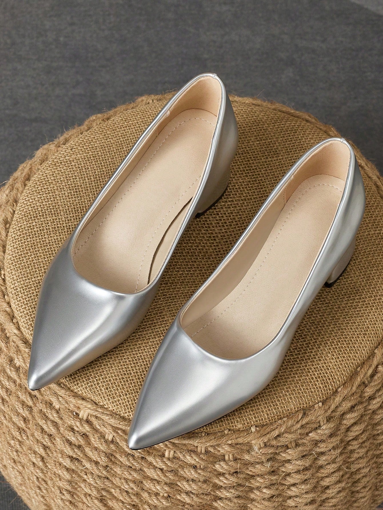 Women's Fashionable Green Pointy Toe, Navy Stone Pattern, Apricot Heel Pump Shoes For Vacation, Travel, Shopping, Outdoor, Red, Yellow, Vintage, Casual, High-End Black Flats