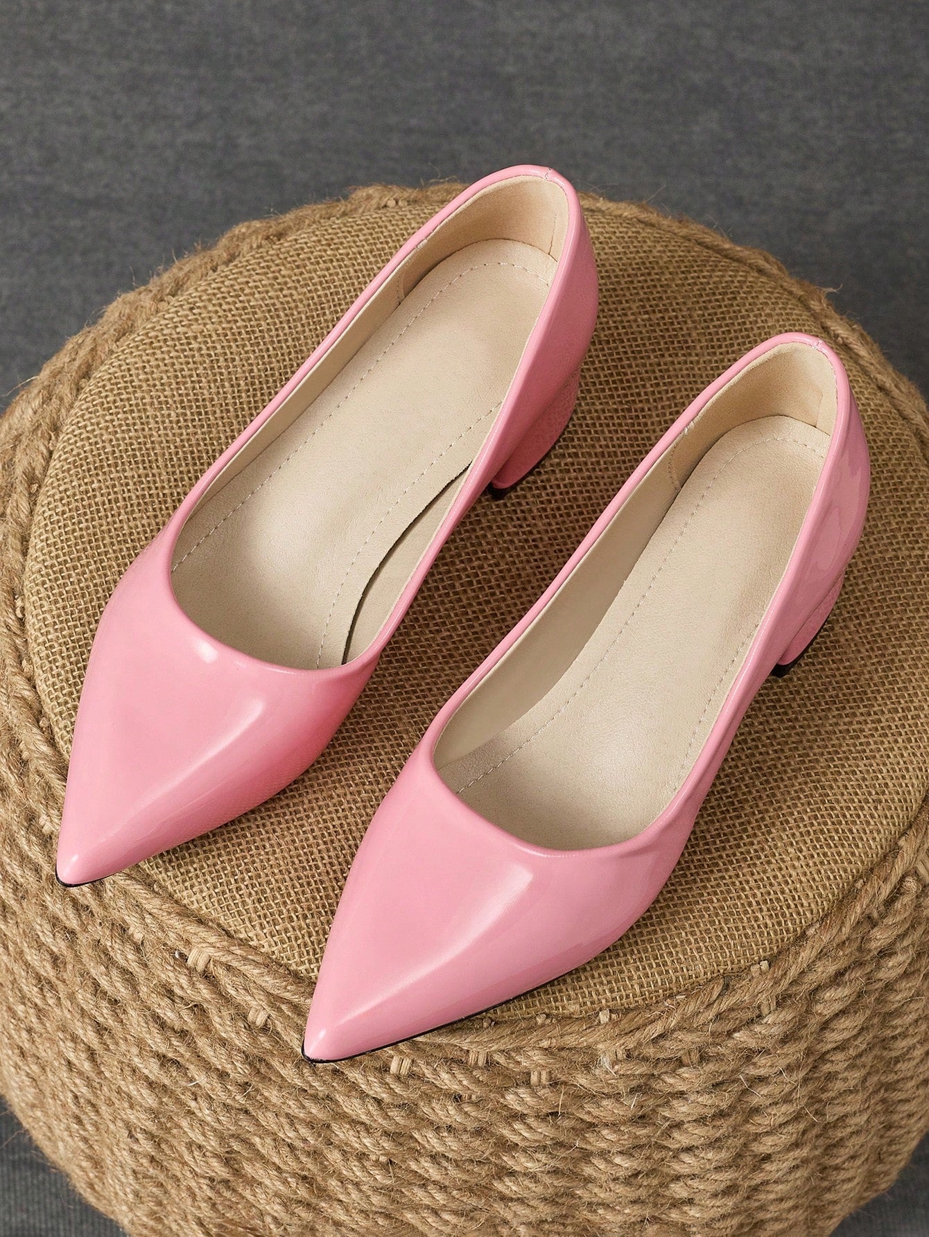 Women's Fashionable Green Pointy Toe, Navy Stone Pattern, Apricot Heel Pump Shoes For Vacation, Travel, Shopping, Outdoor, Red, Yellow, Vintage, Casual, High-End Black Flats