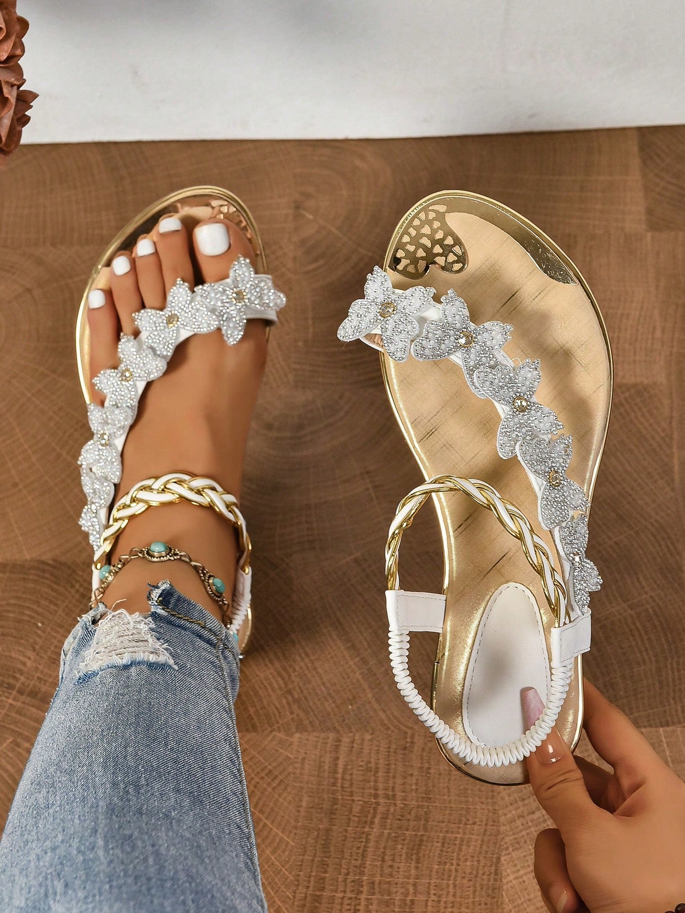 Butterfly Slip-On Rhinestone Casual Fashionable Flat Sandals