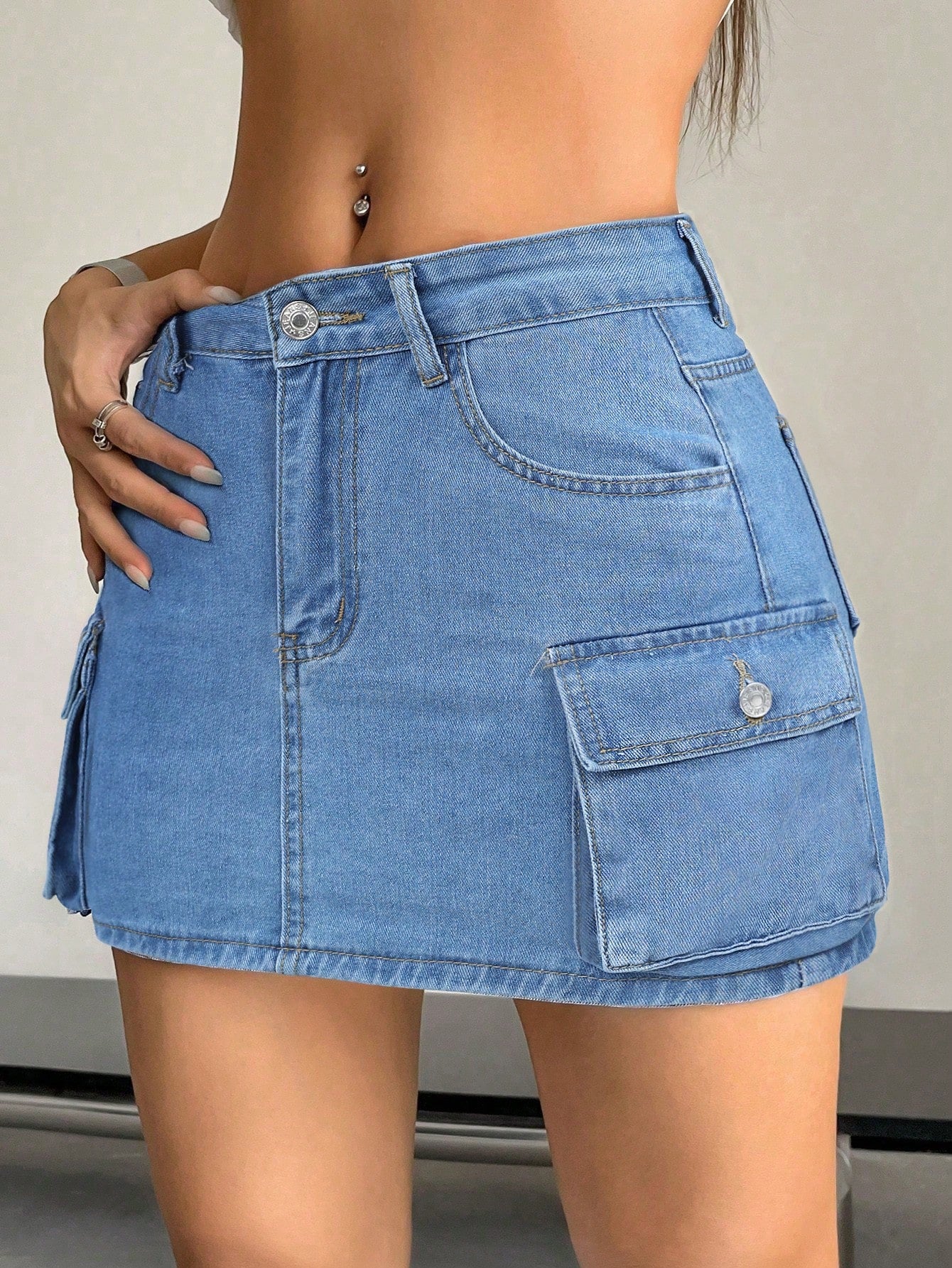 Women's Summer Solid Color Cargo Denim Skirt