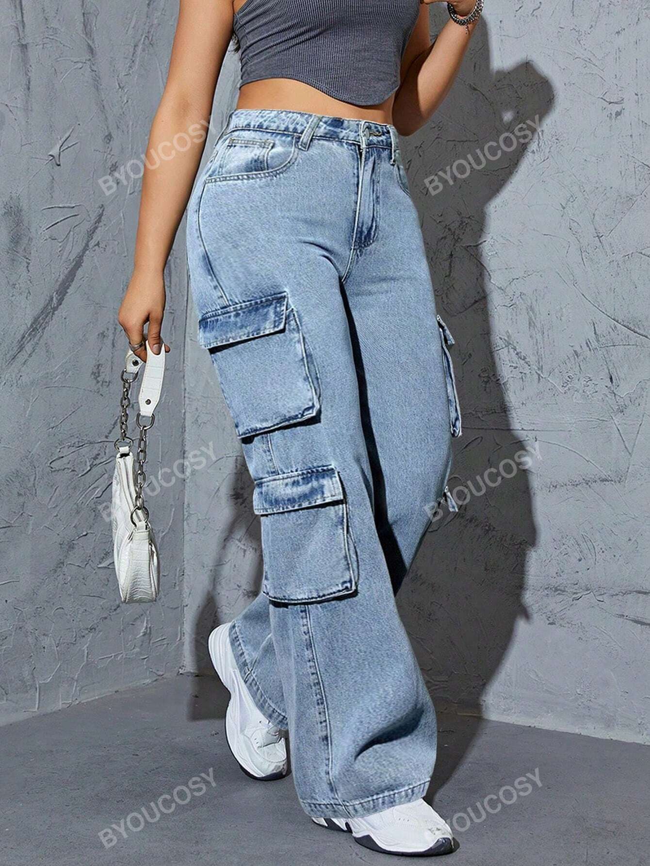 Women's Y2K Street Style Multi-Pocket Straight Leg Denim Cargo Pants