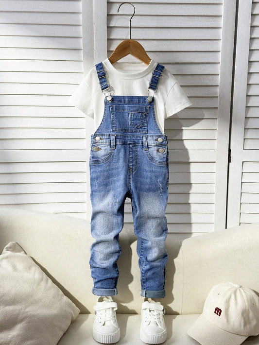 Young Boy Casual Fashionable Soft And Comfortable Mix Cool Blue Base Simple Stretch Denim Suspenders For Dailywear And Back To School Boys Clothes