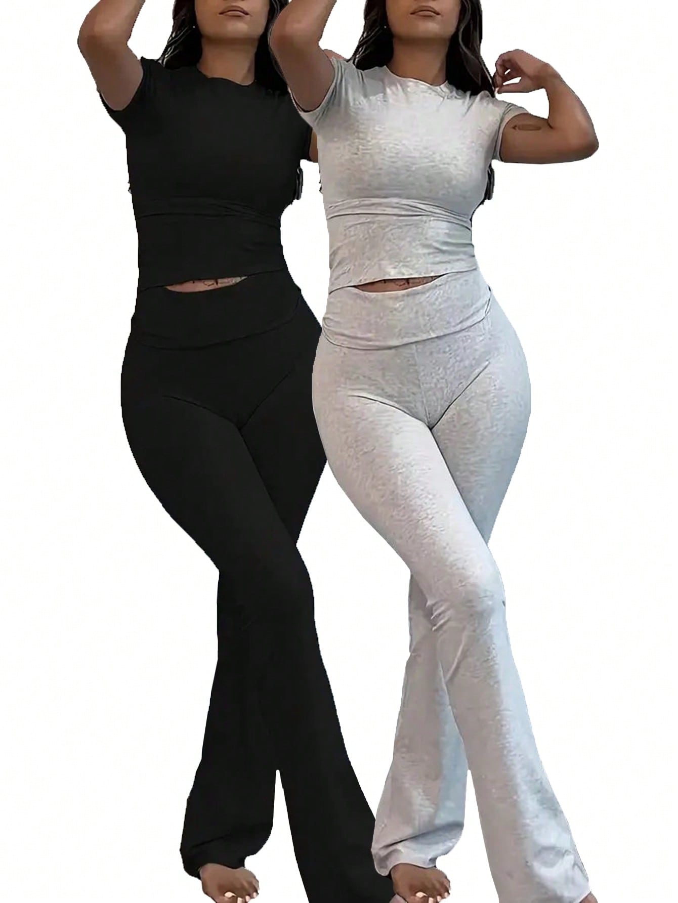 Solid Drop Shoulder Tee & Leggings, Women Two Piece Set