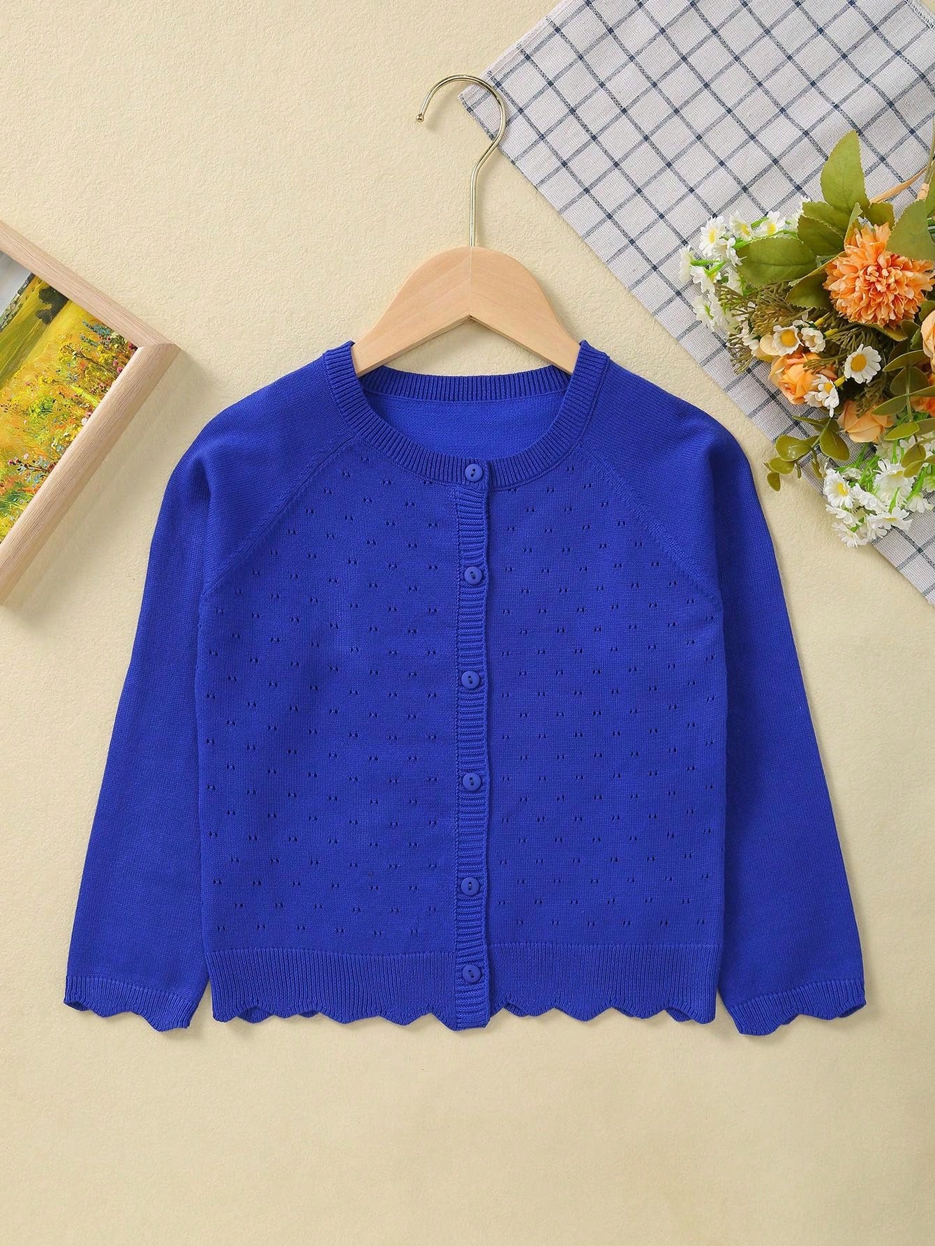 Young Girl Summer Lightweight Hollow Knit Cardigan With Buttons