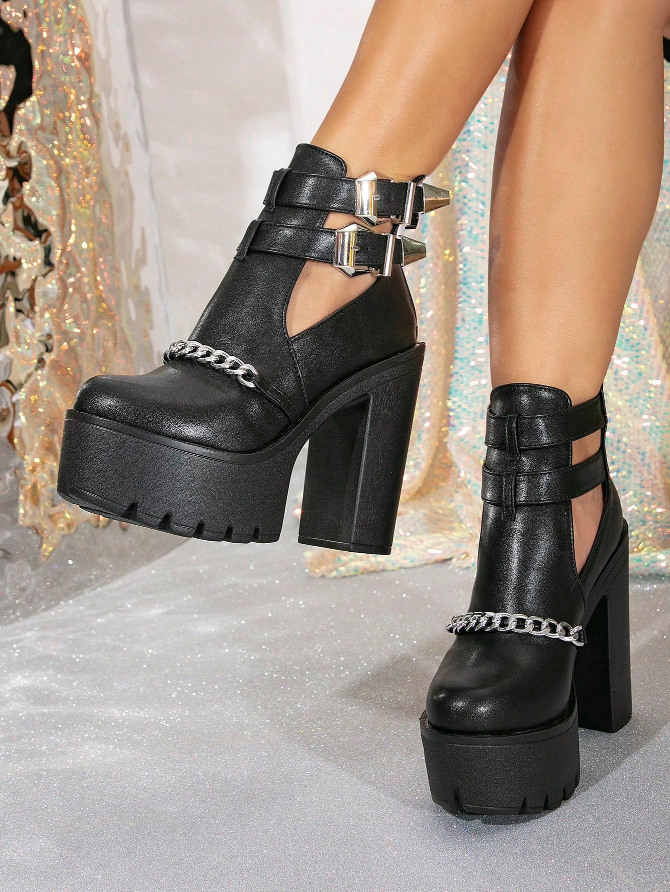 Women's Ankle And Short Boots, Fall-winter 2023 New Fashion British Style Thick Heel Booties, Buckle Strap, Water-repellent Platform, High-heel And Thick-soled Lady Shoes