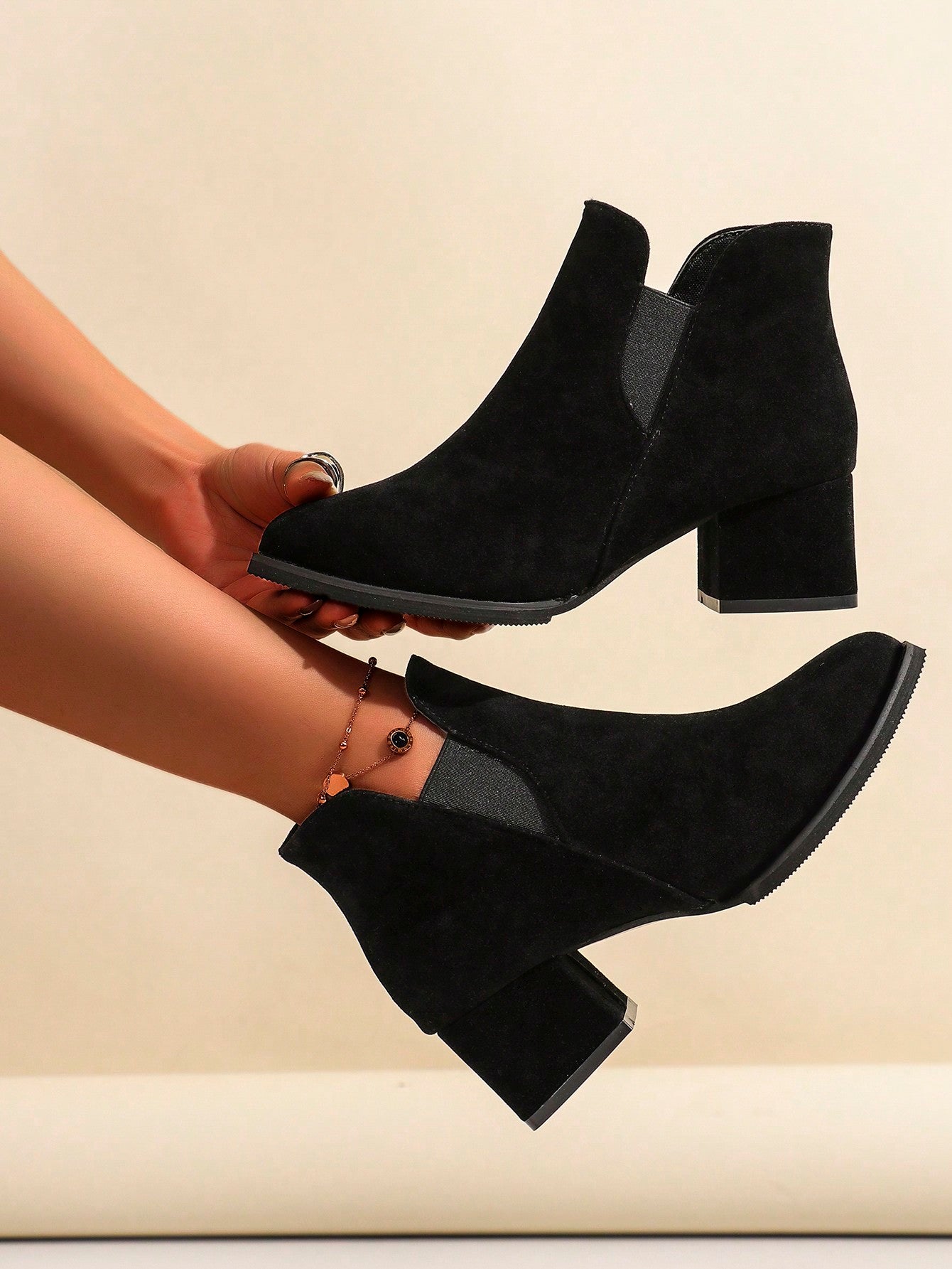 Women's Fashion Thick Heel Work & Casual Pointed Toe Ankle Boots, Plus Size