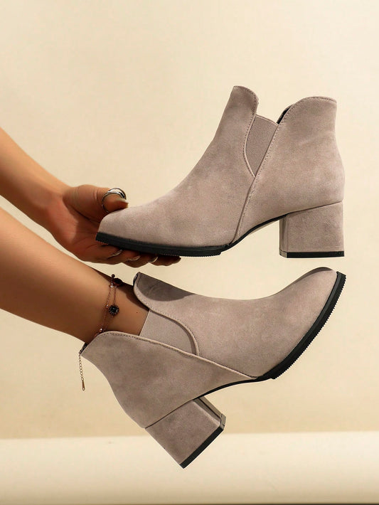 Women's Fashion Thick Heel Work & Casual Pointed Toe Ankle Boots, Plus Size