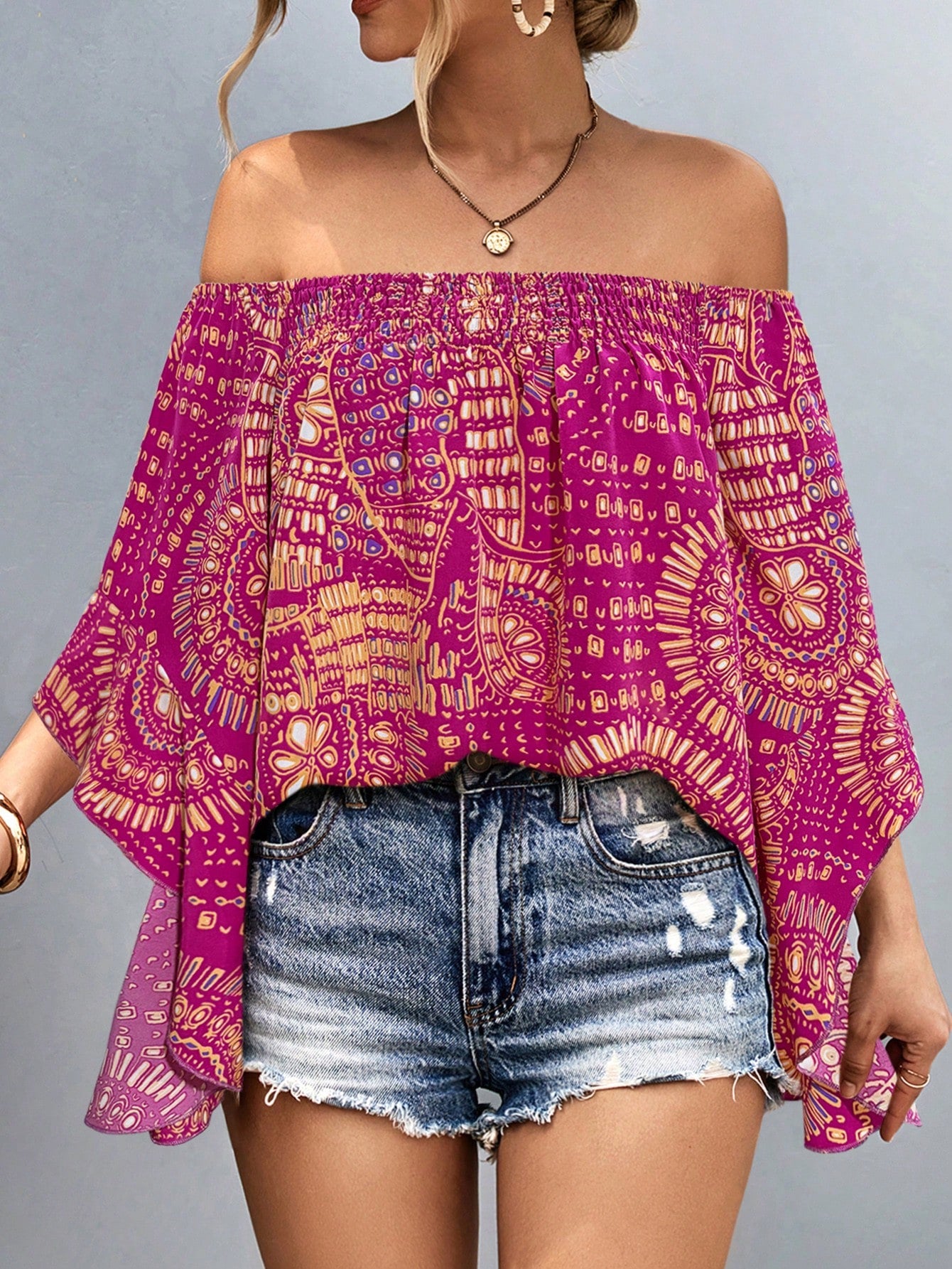 Women's Casual Off-Shoulder Shirt With Random Print