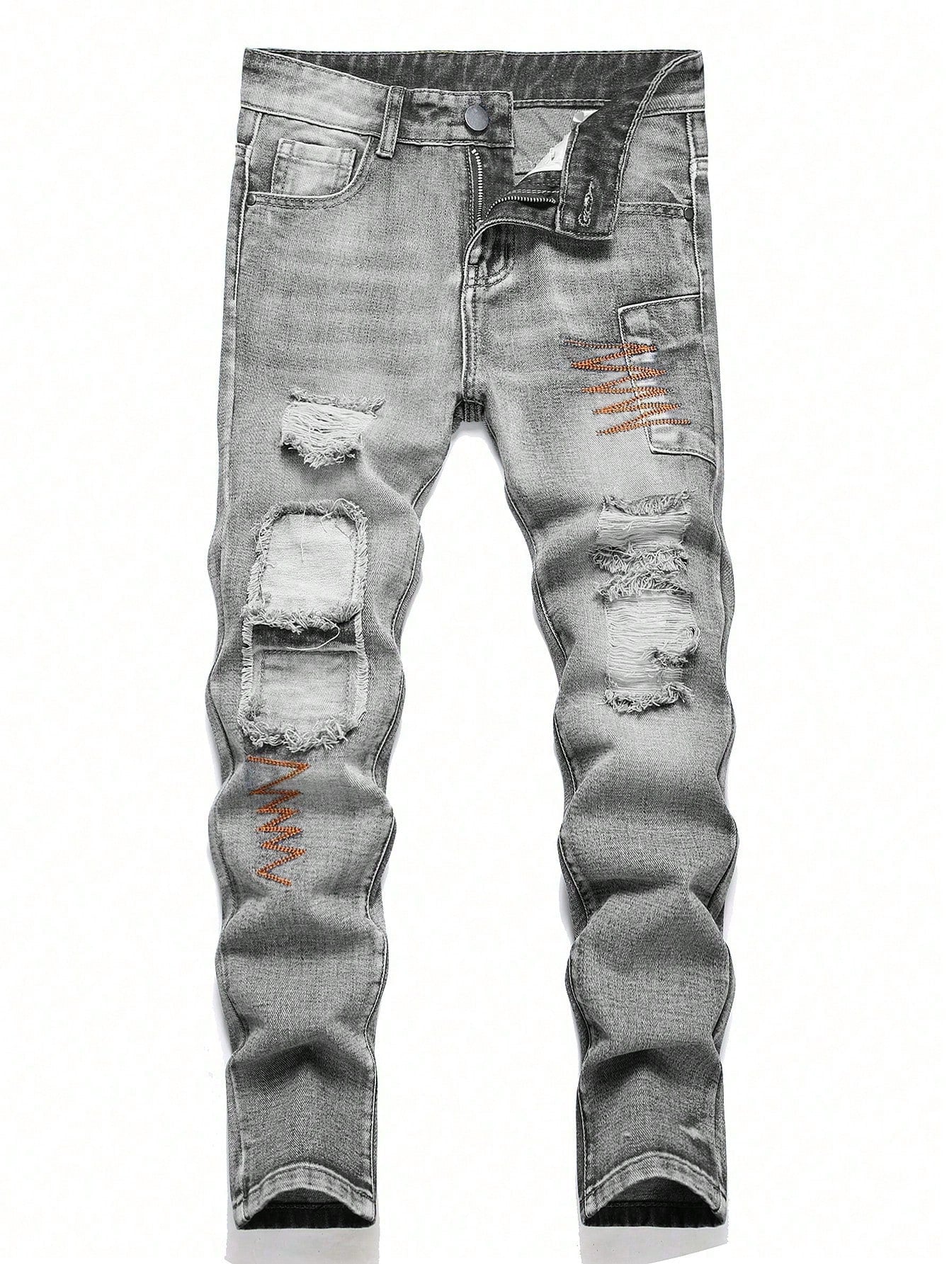 Teen Boy Fashionable Distressed Non-Stretch Denim Jeans