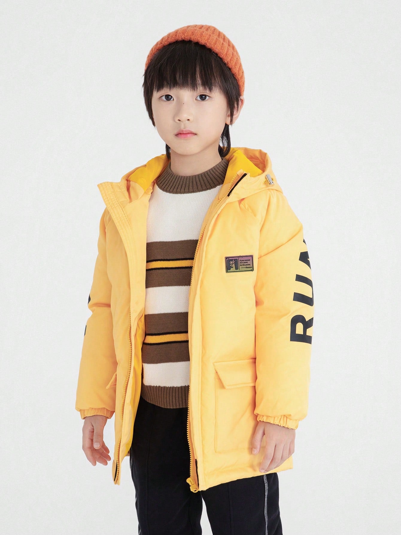 Boys' Hooded Mid To Long Down Jacket Winter Style Fashionable And Versatile Western Coat Trendy