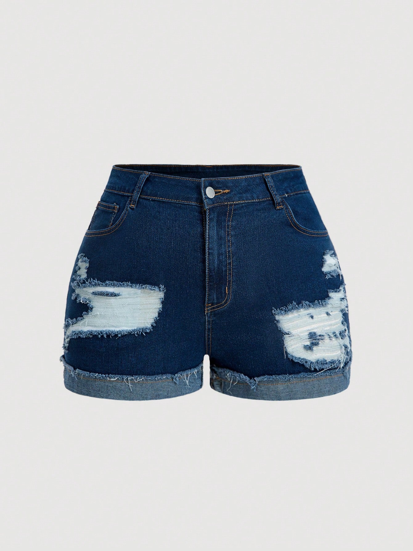 Plus Ripped Raw Cut Denim Shorts