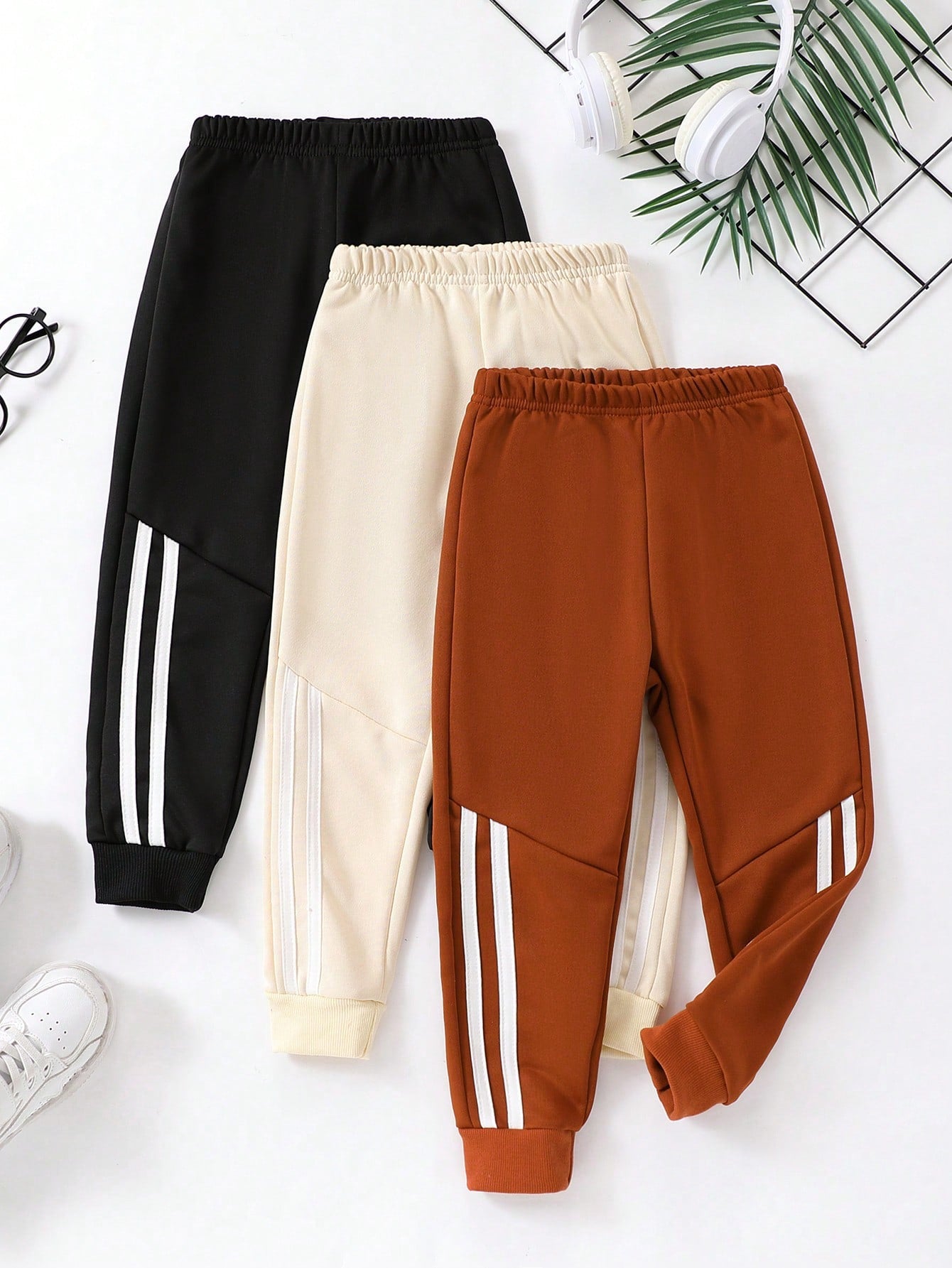 Kids Young Boy Elastic Waist Contrasting Color Casual Jogger Pants