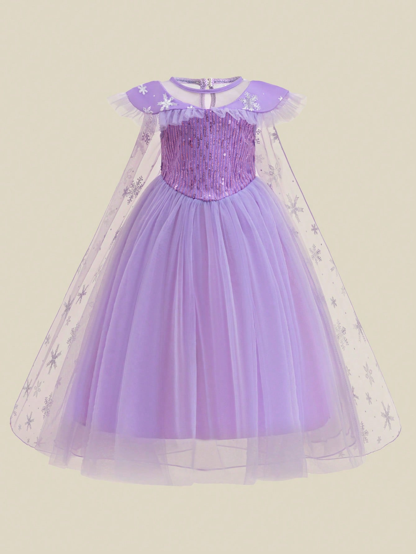 Young Girl Solid Sequin Birthday Wedding Princess Dress With Cape, Suitable For Performances, Parties And Vacations