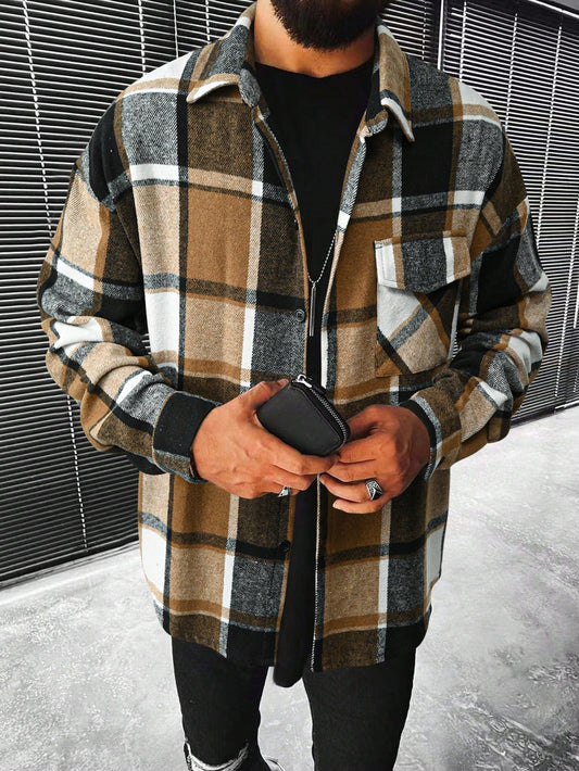 Men's Spring & Autumn Casual Plaid Shirt Jacket